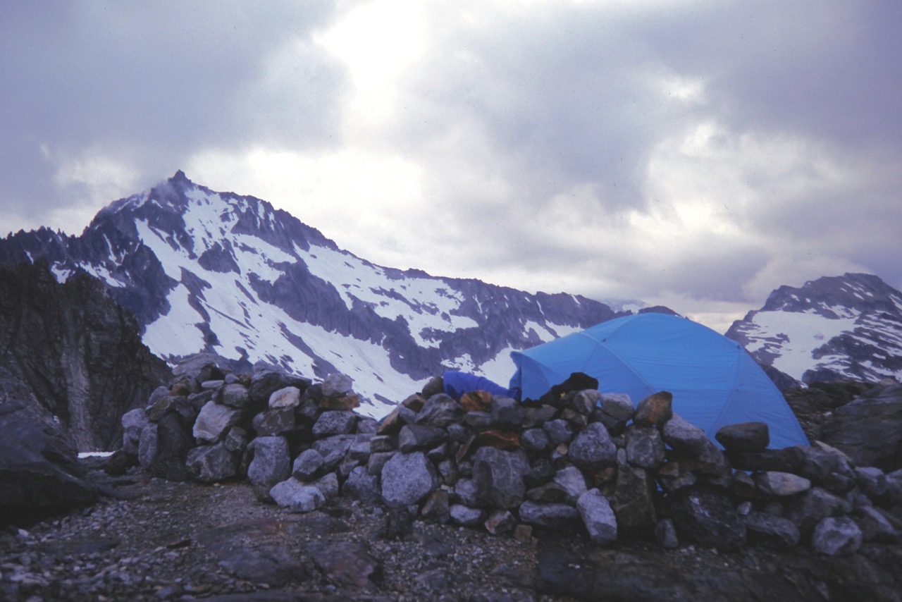 Snow-covered Mt Buckner is seen from Sahale Arm in the North Cascades