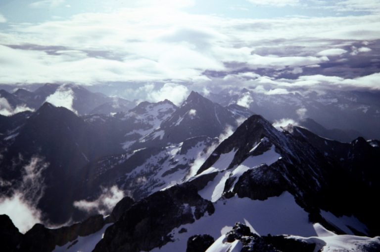 Distant view of mountain peaks to the east taken from McGregor Mountain Lookout