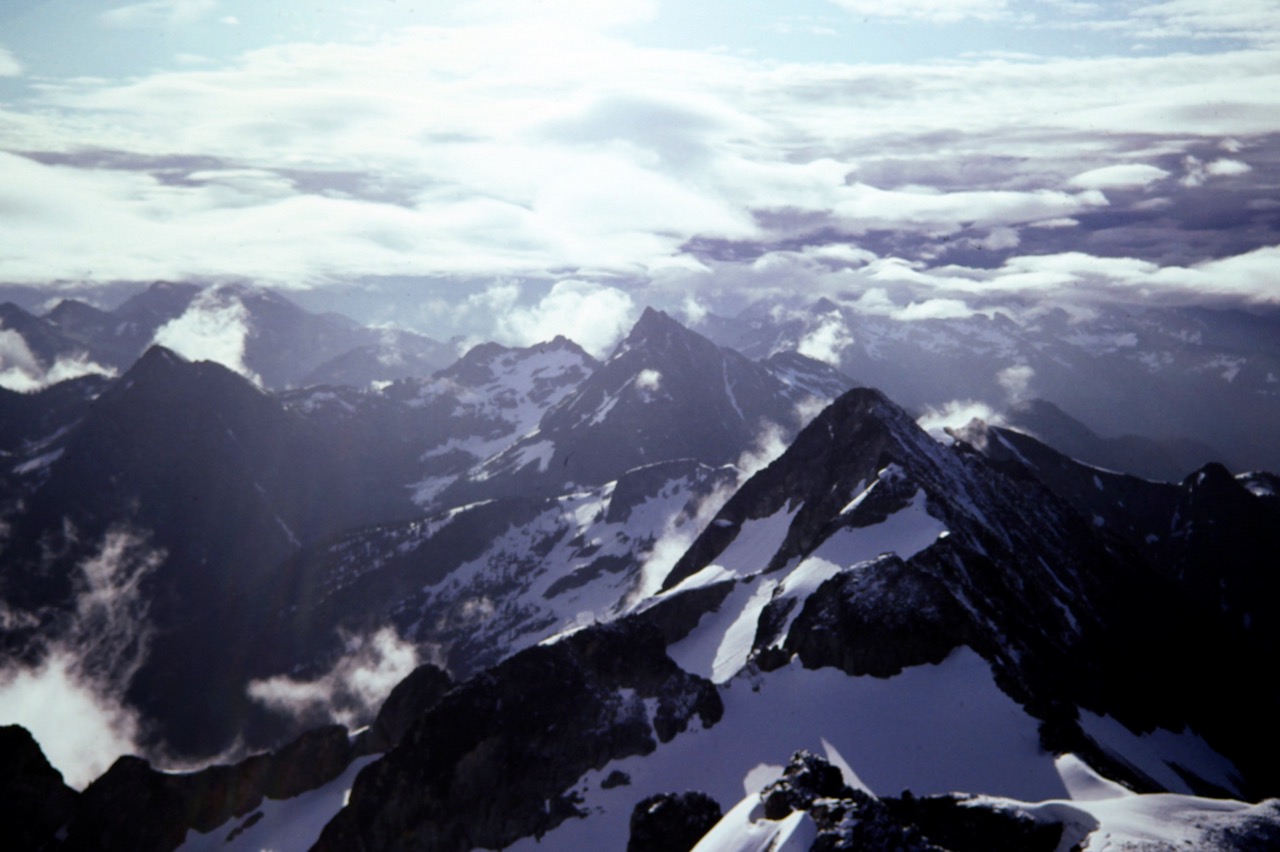 Distant view of mountain peaks to the east taken from McGregor Mountain Lookout
