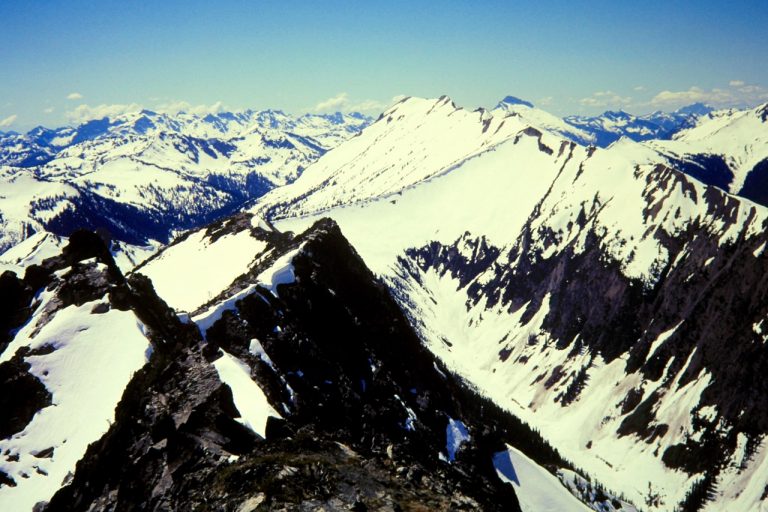 Looking west at Indian Head Peak and the North-Central Cascades from Mt Saul