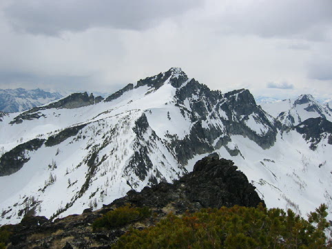 Snow-clad Mt Gibbs seen from the summit of Louis Peak in the North Stehekin Mountains