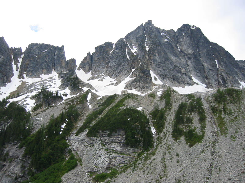 Looking up at the north face of Castle Peak in the Upper Skagit Mountains