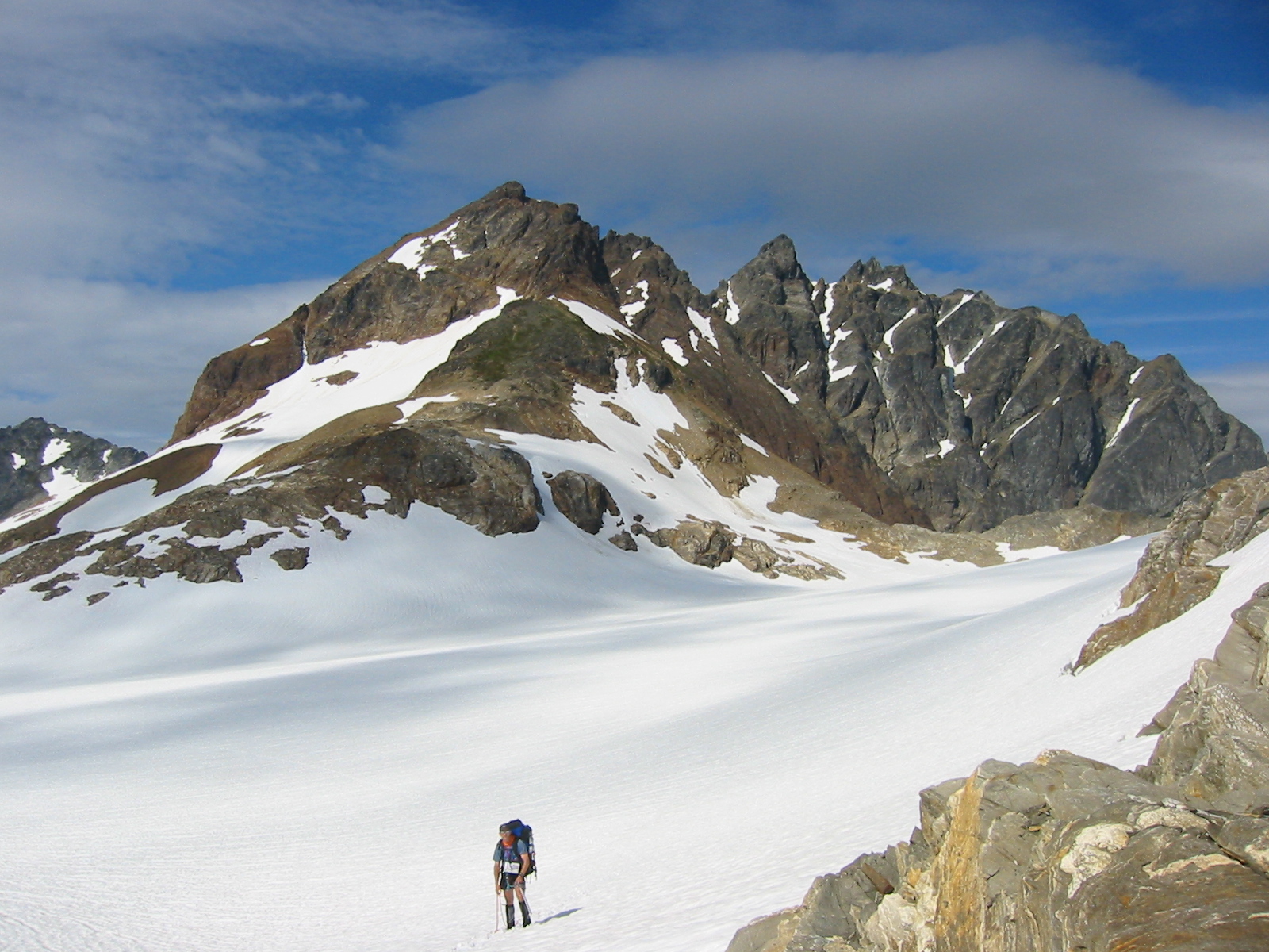 Looking back at Sentinel Peak and Old Guard Peak from Lizard Pass in the Glacier Peak Wilderness