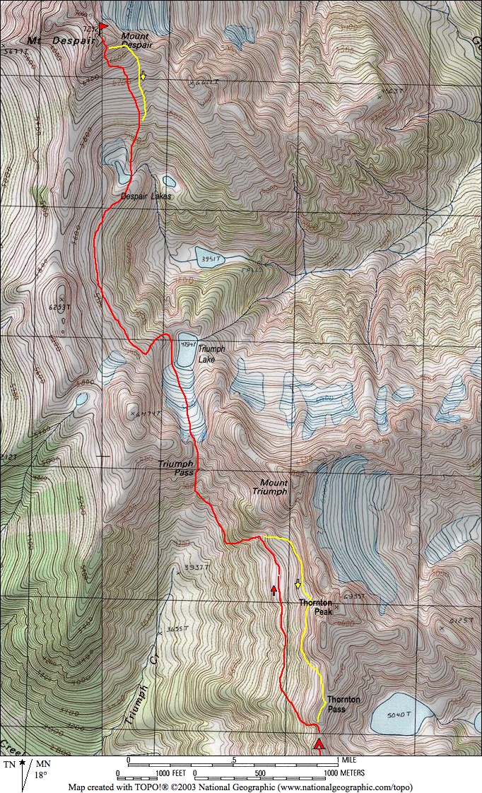 topo route map of climb on Mt Despair in the Lower Skagit Mountains in North Cascades National Park round trip from mountain climber's camp