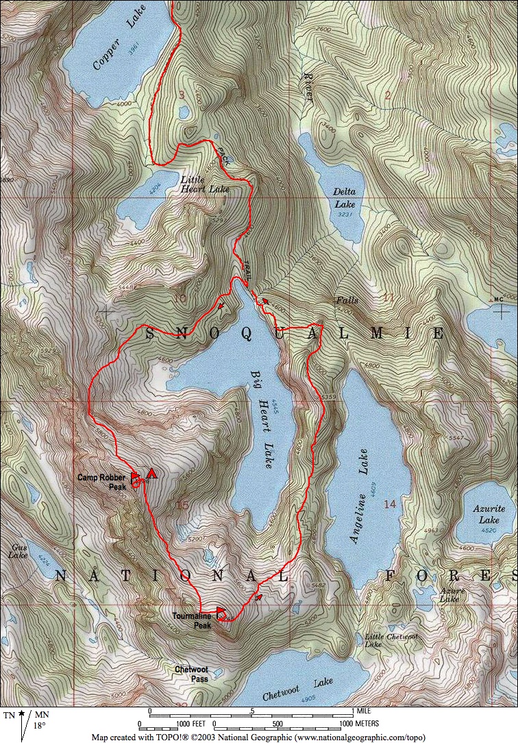 Big Heart Lake Route Map with Topo Lines
