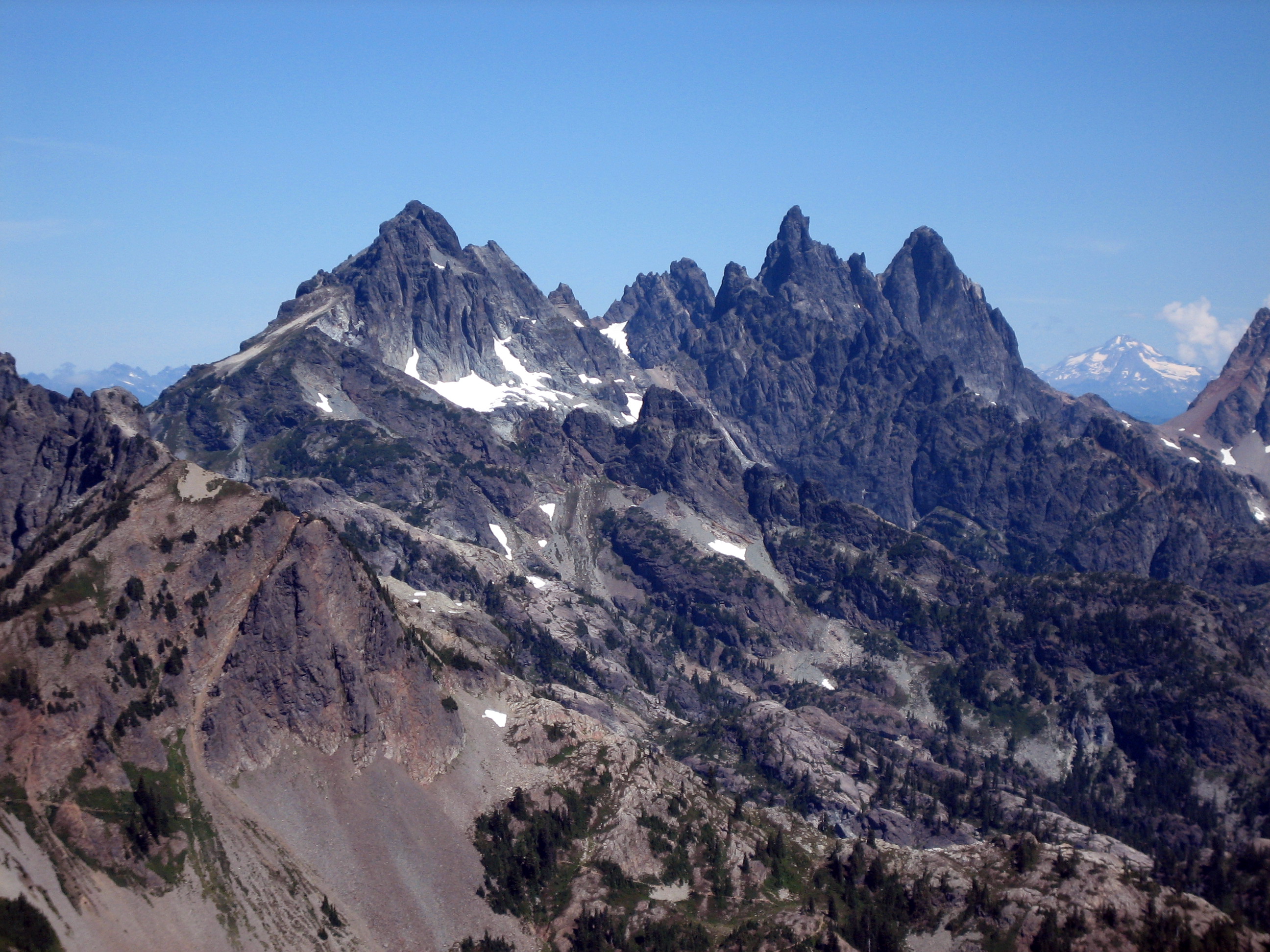Lemah Mountain, Chimney Rock, and Glacier Peak in the Snoquamlie Mountains in the Alpine Lakes Wilderness