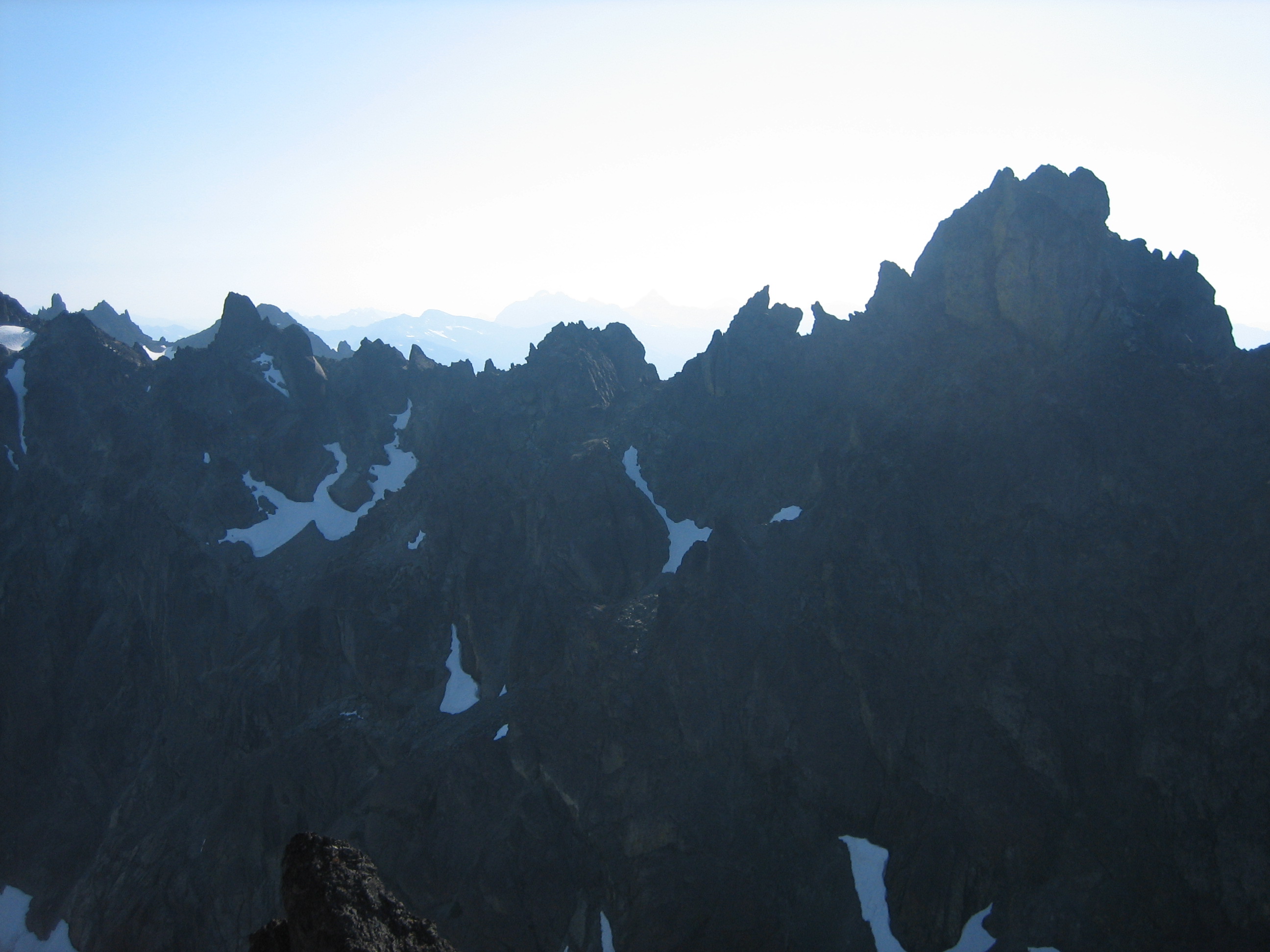 Royal Needles and Mt Johnson in the evening light as seen from Mt Clark in the Olympic Mountains