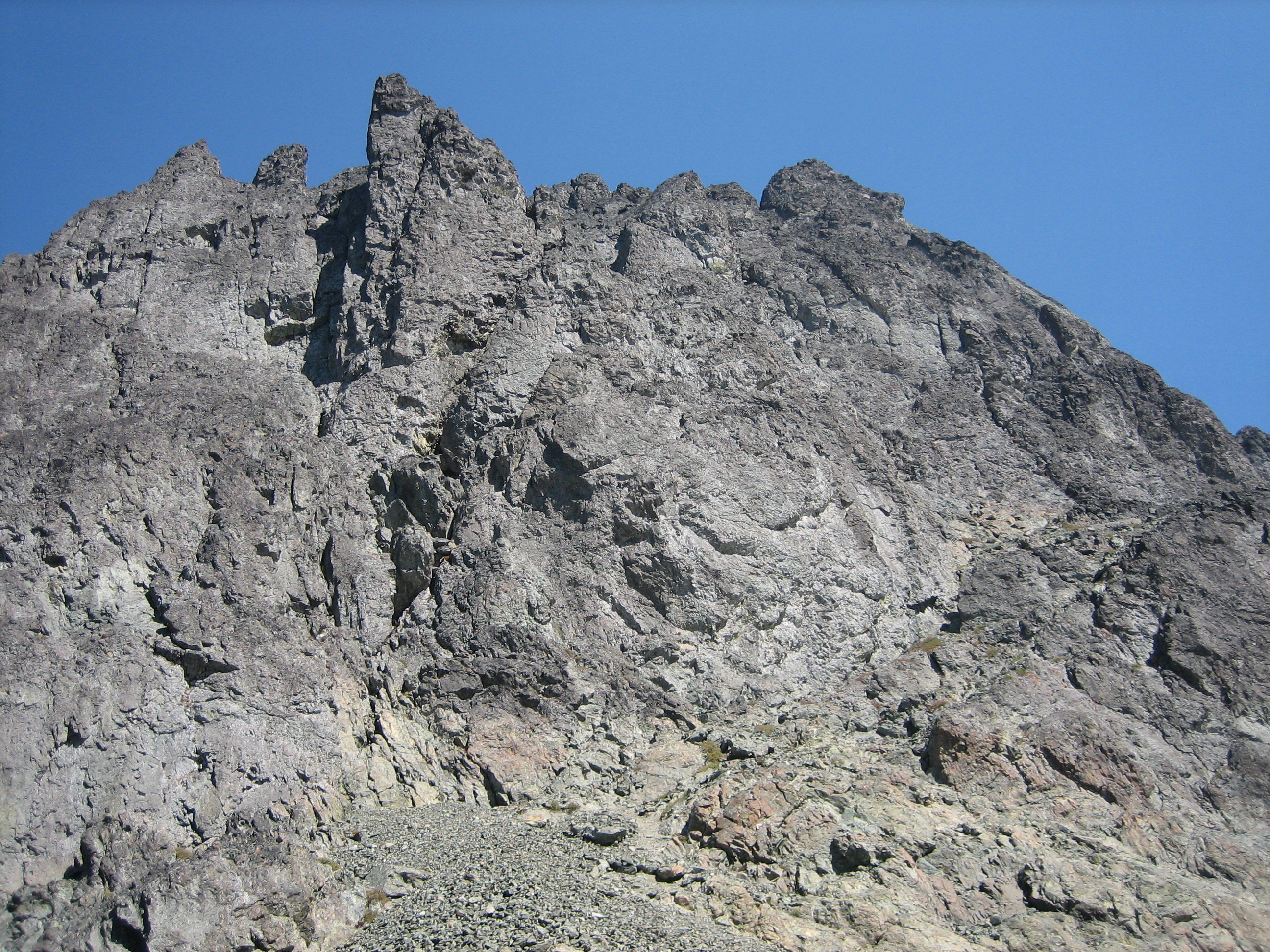 Rocky west face of Mt Clark as seen from Surprise Col in the Olympic Mountains