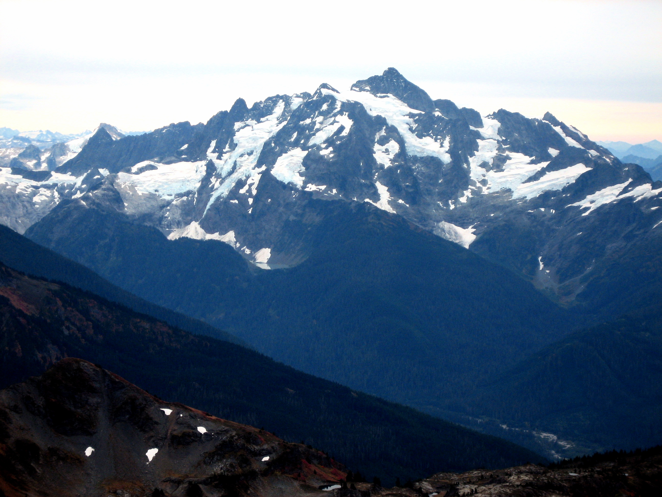 Mt Shuksan as seen from the summit of Tomyhoi Peak in the Nooksack Mountains
