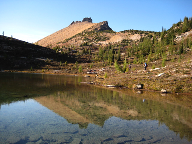 Golden Horn peak with a clear reflection in Snowy Lakes in the Upper Methow Mountains