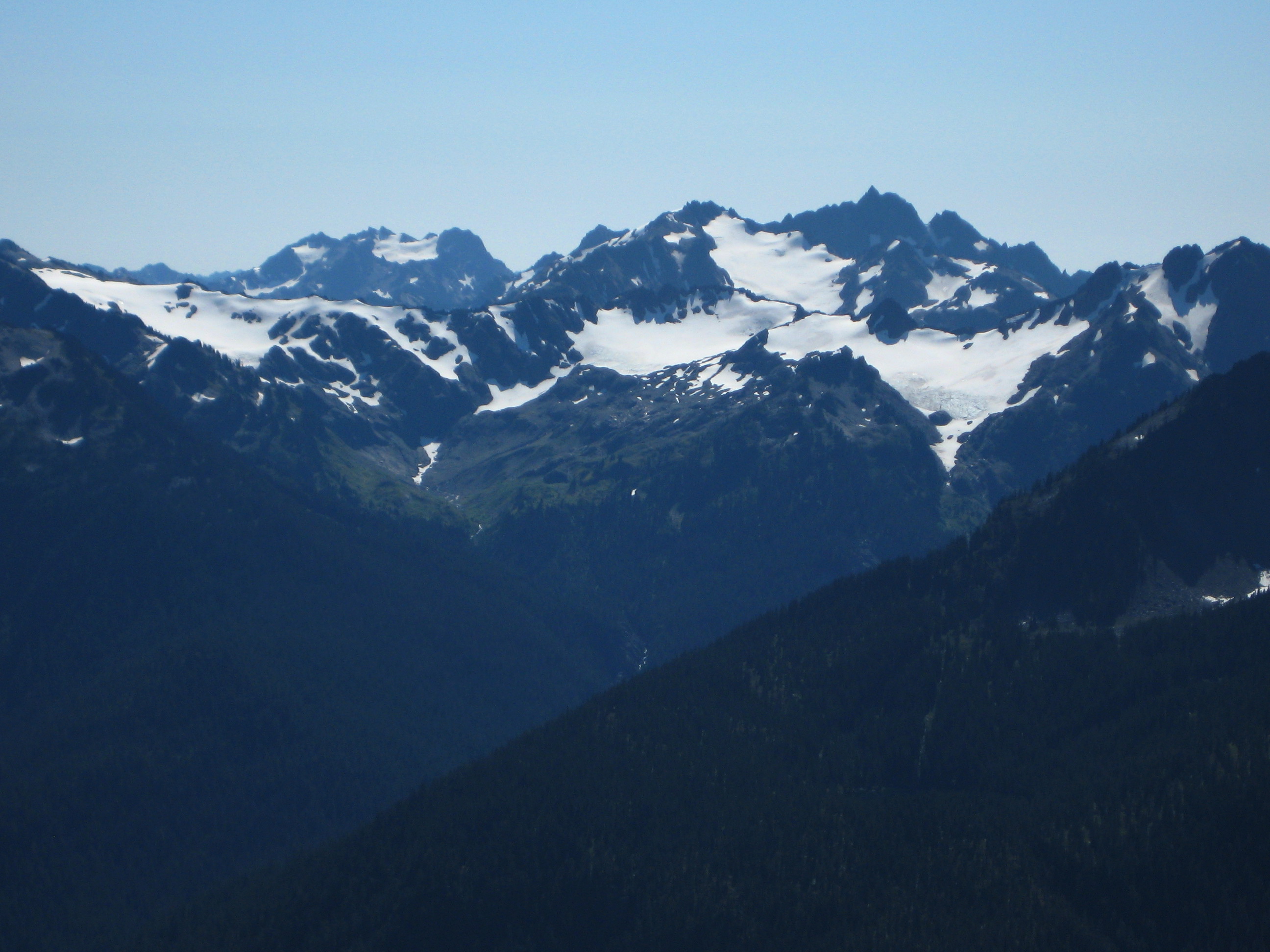 Mt Christie and Mt Meany in Olympic National Park as seen from the summit of Mt Carrie in the Olympic Mountains