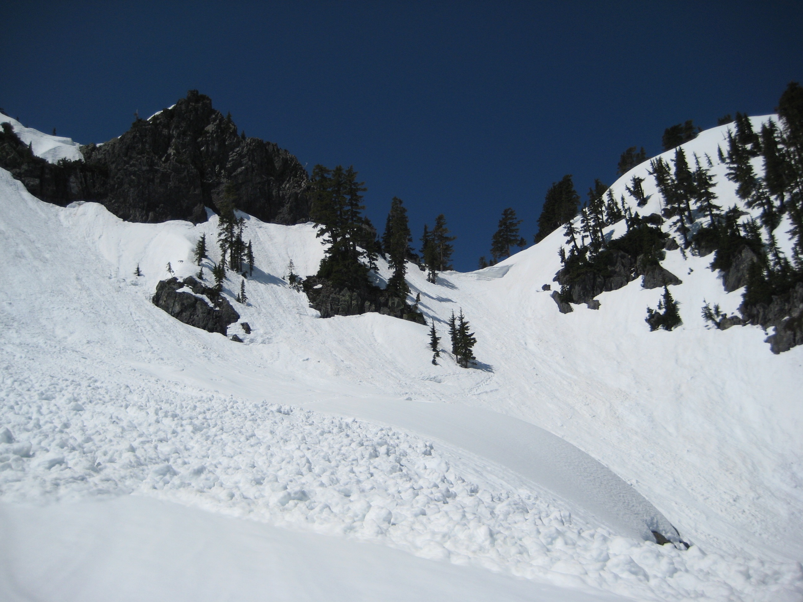 Looking up at Bryant Col full of snow enroute on the Chair Peak Circumnavigation Ski Tour