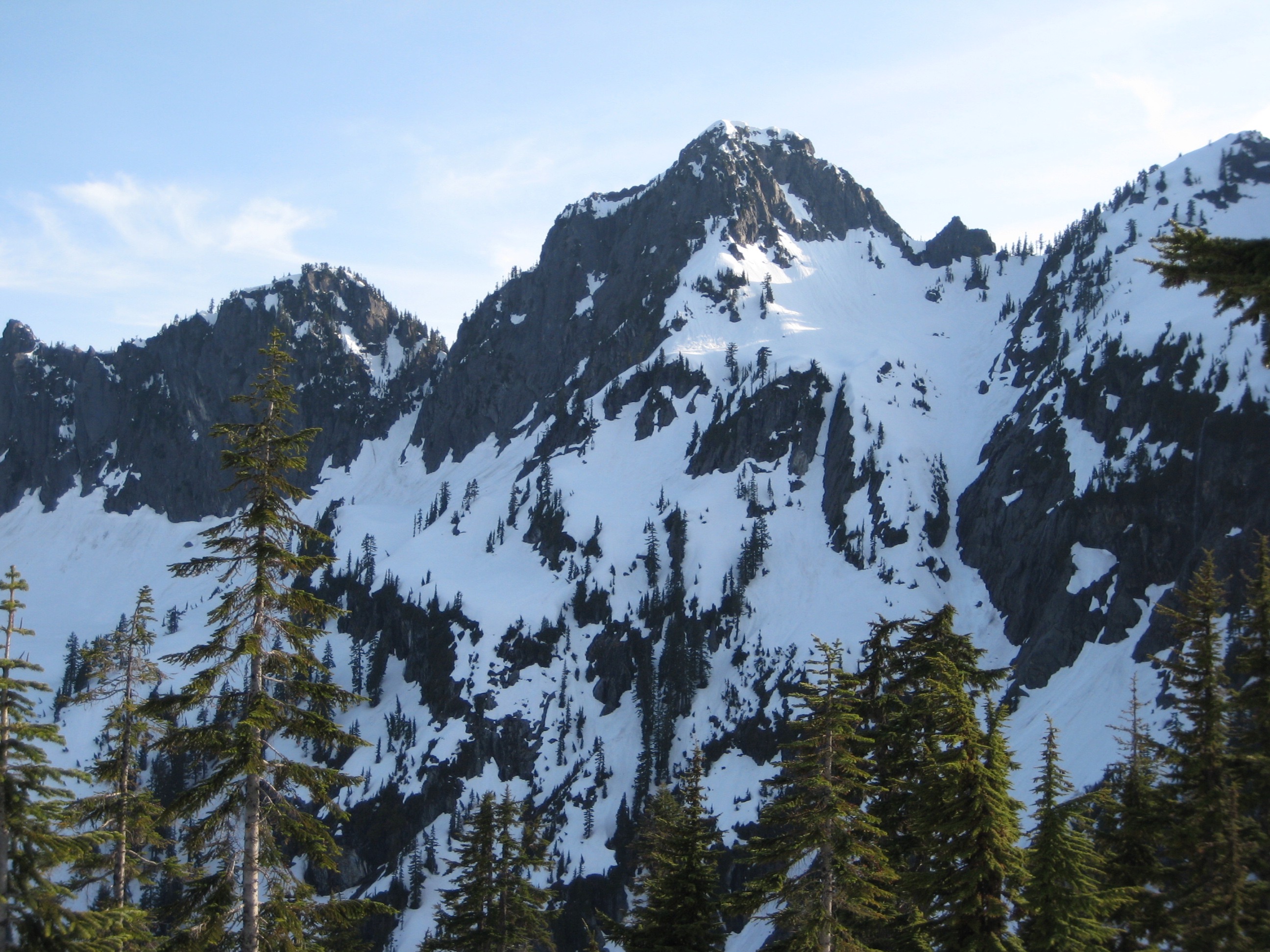 Bryant Peak in the Snoqualmie Mountains with spring snow as seen from Sno-Chair Pass