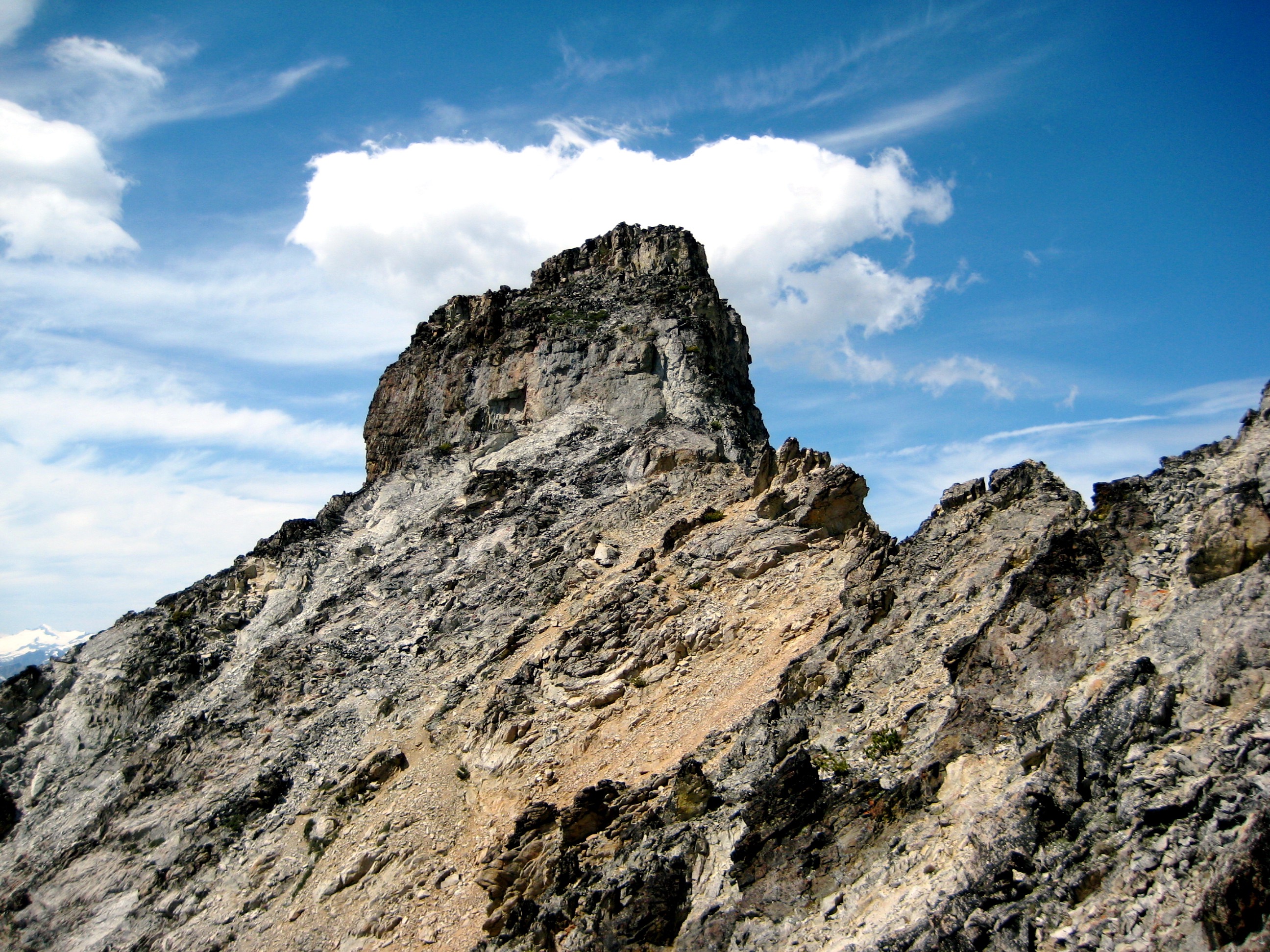 rocky summit horn of Devore Peak in the Sheeking Mountains