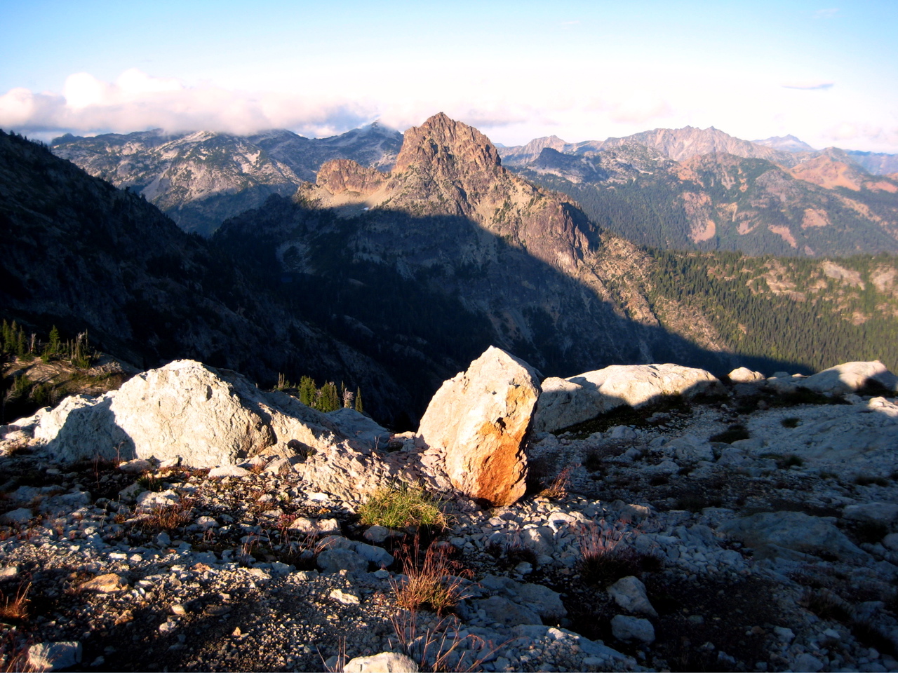 evening light on Cathedral Rock in the Alpine Lakes Wilderness 