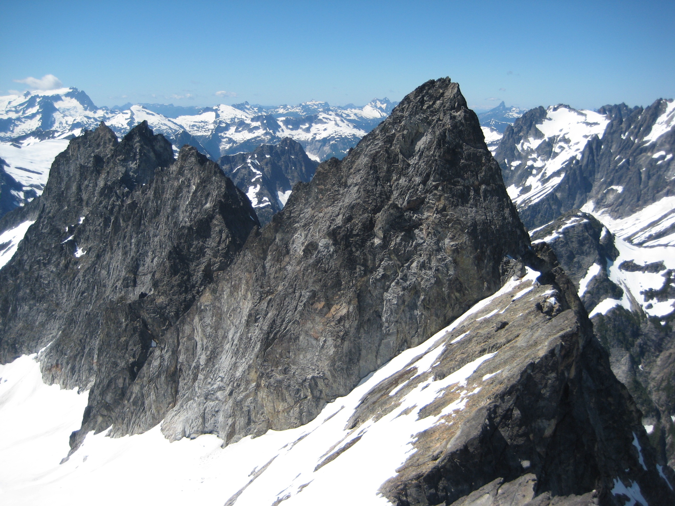 Rocky ridge of the Southern Picket Range showing The Rake and Mt Terror as seen from the summit of Mt Degenhardt