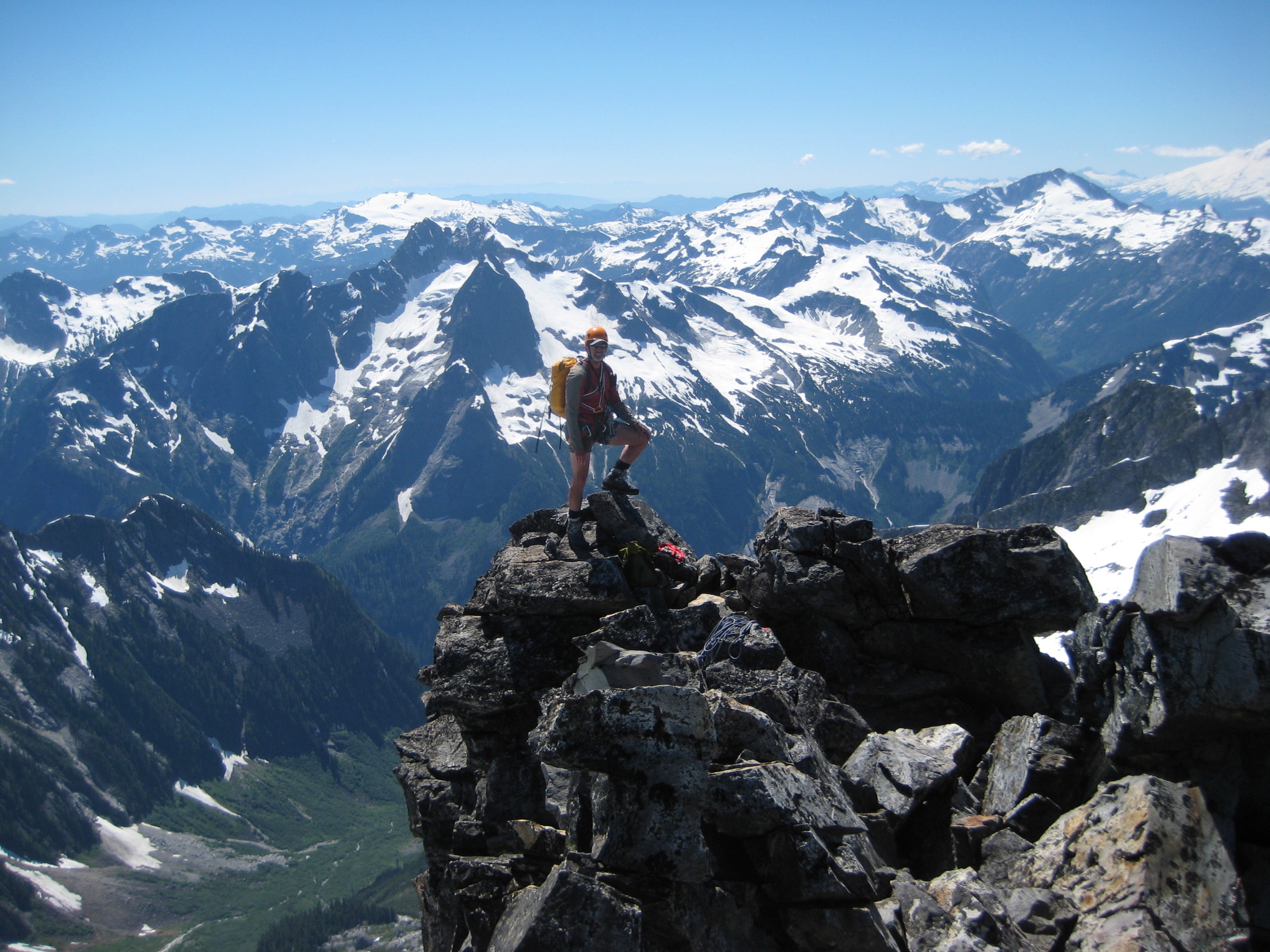 solo mountain climber on Mt Terror with Mt Despair in the background
