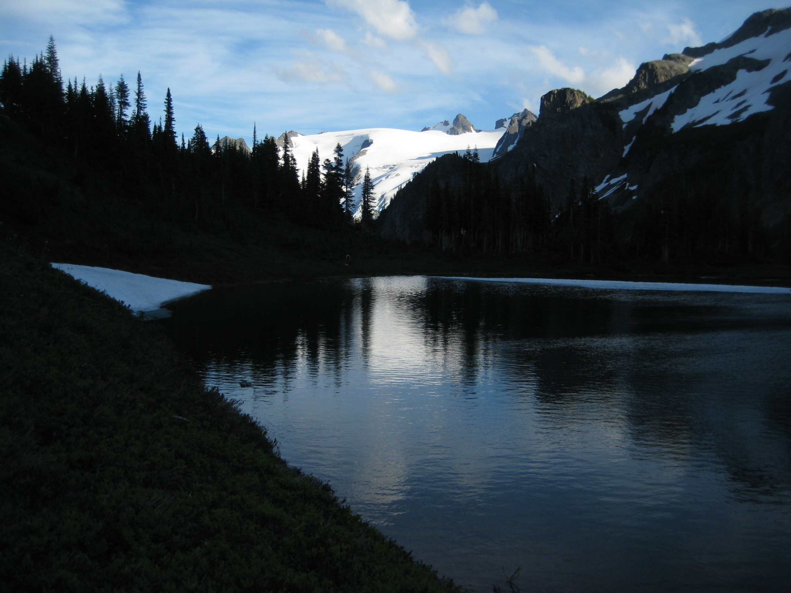 evening light on Yang Yang Lakes with Ptarmingan Mountains in the background