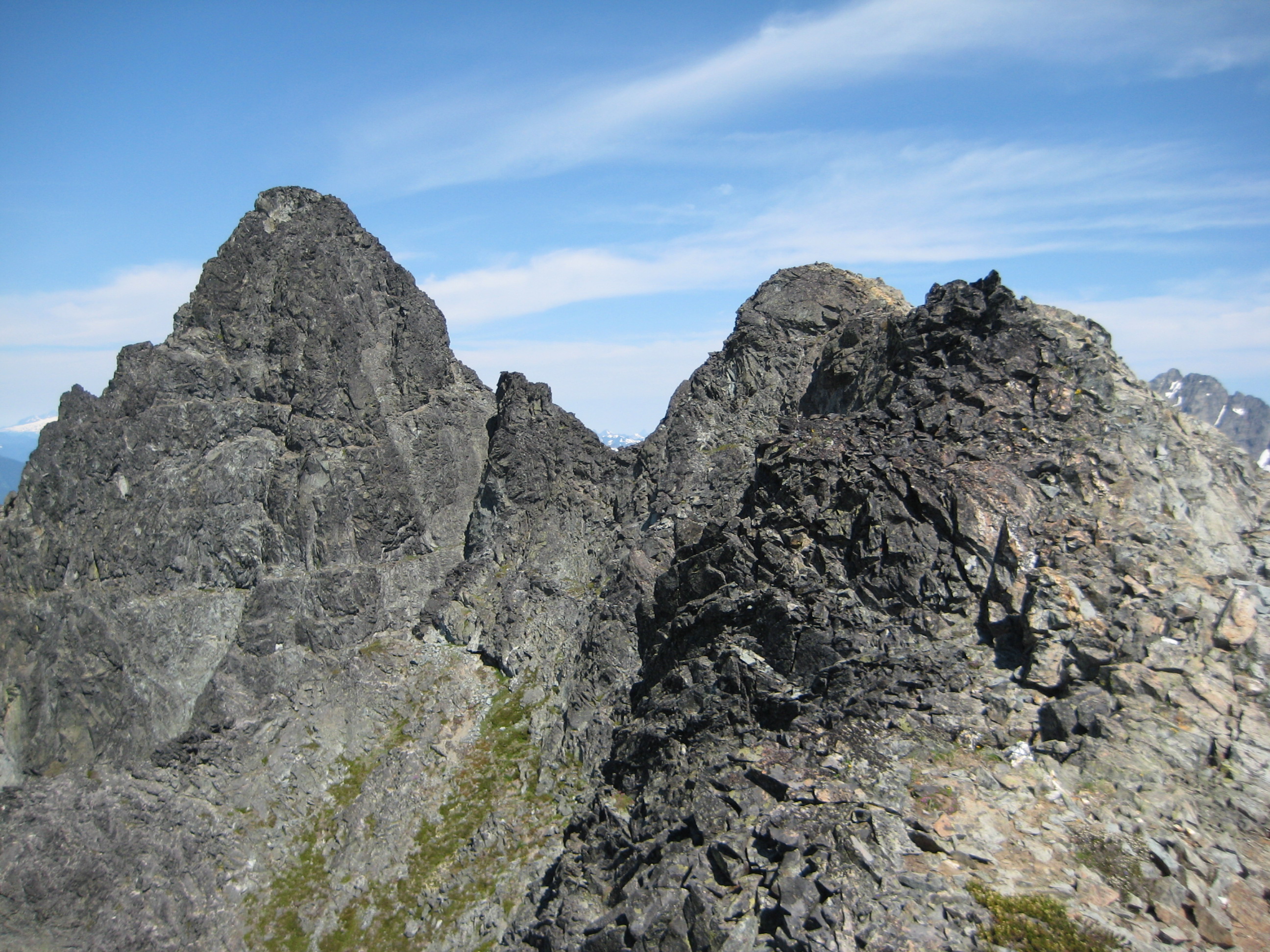 rocky summit horn of LeConte Mountain as seen from high on the ridge
