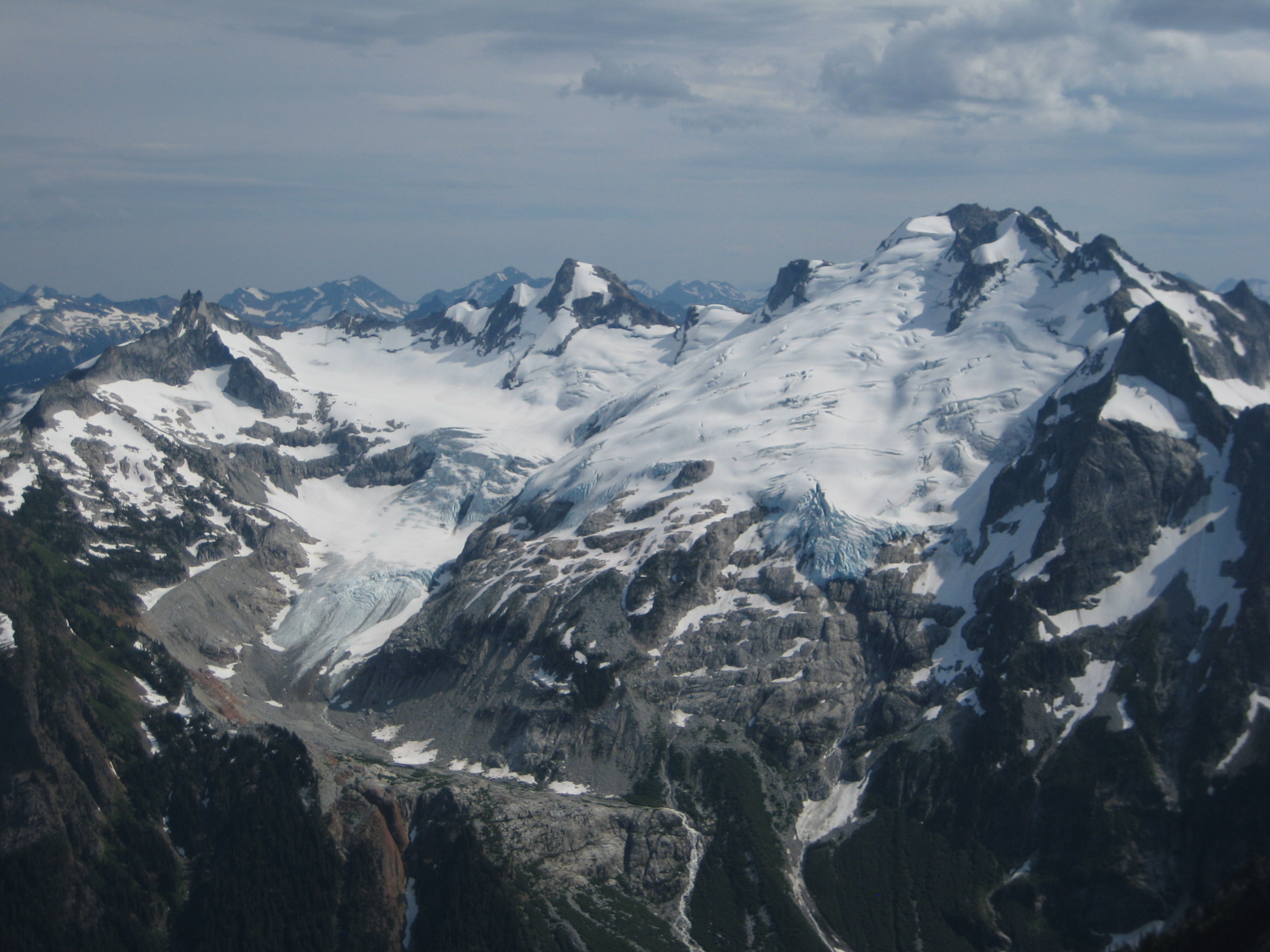 Chikamin Glacier and the Ptarmigan Mountains as seen from the summit of Old Guard Peak