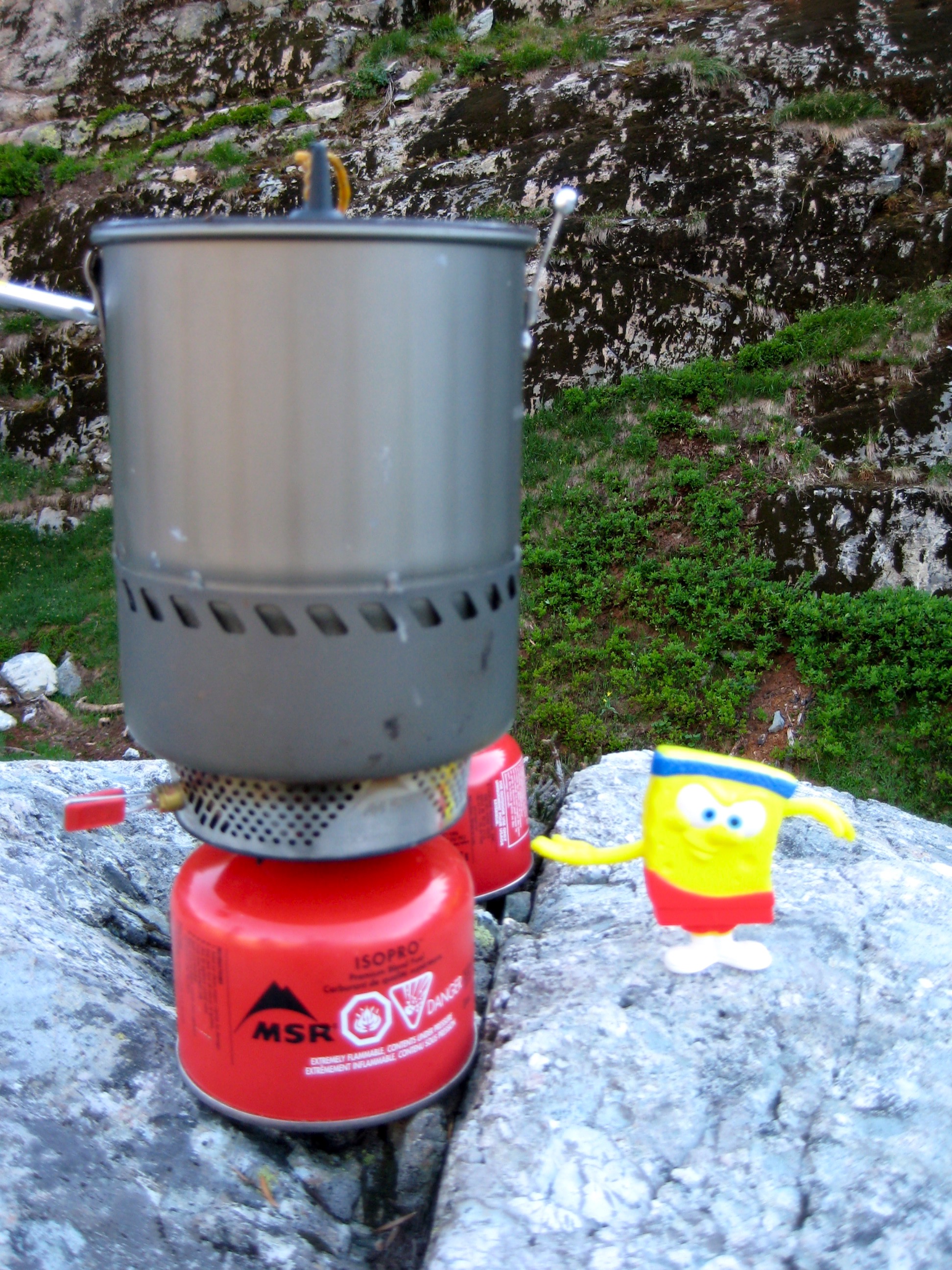 toy figuring of SpongeBob SquarePants and an MSR Cookpot