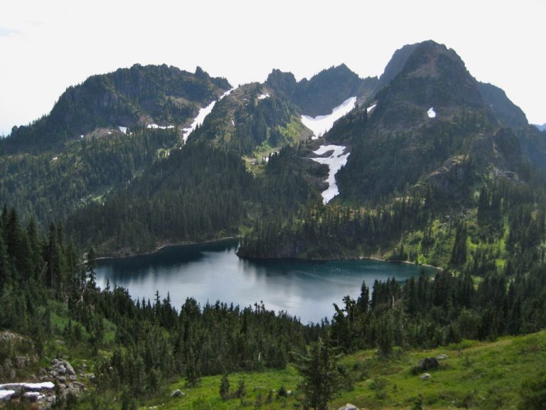 Upper Lena Lake sits below Mt Bretherton in the Olympic Mountains