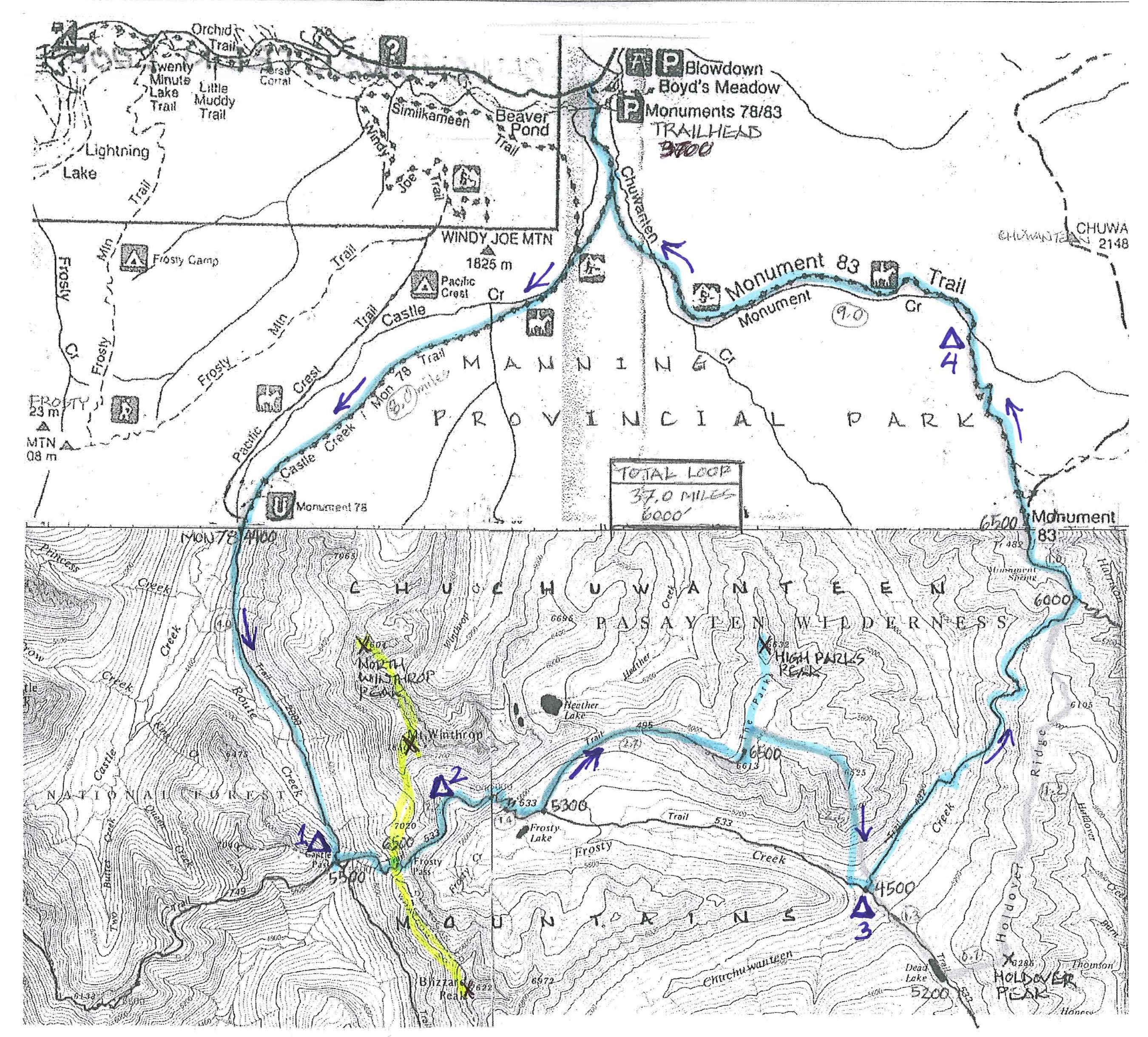 Chuchuwanteen Loop Route Map showing route direction and campsites