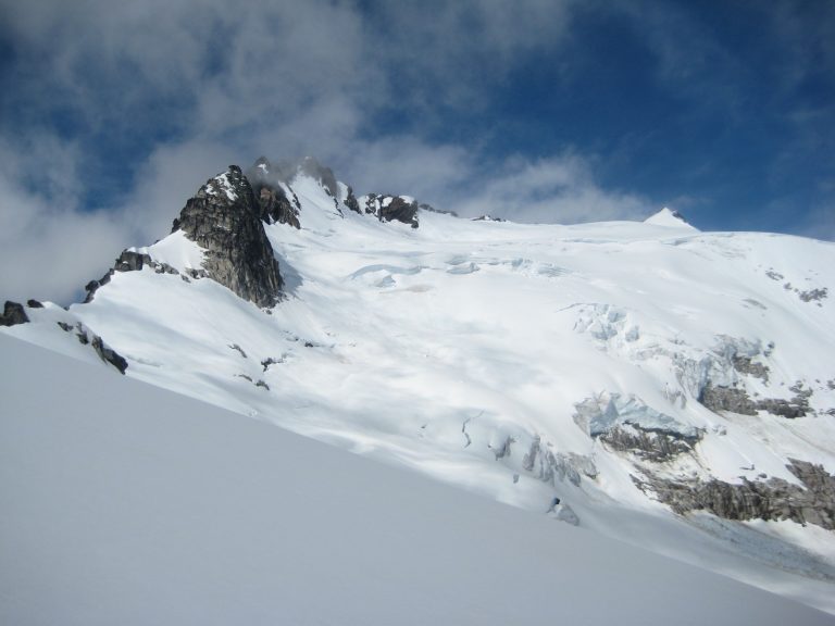 Looking up at expansive Walrus Glacier on Clark Mountain