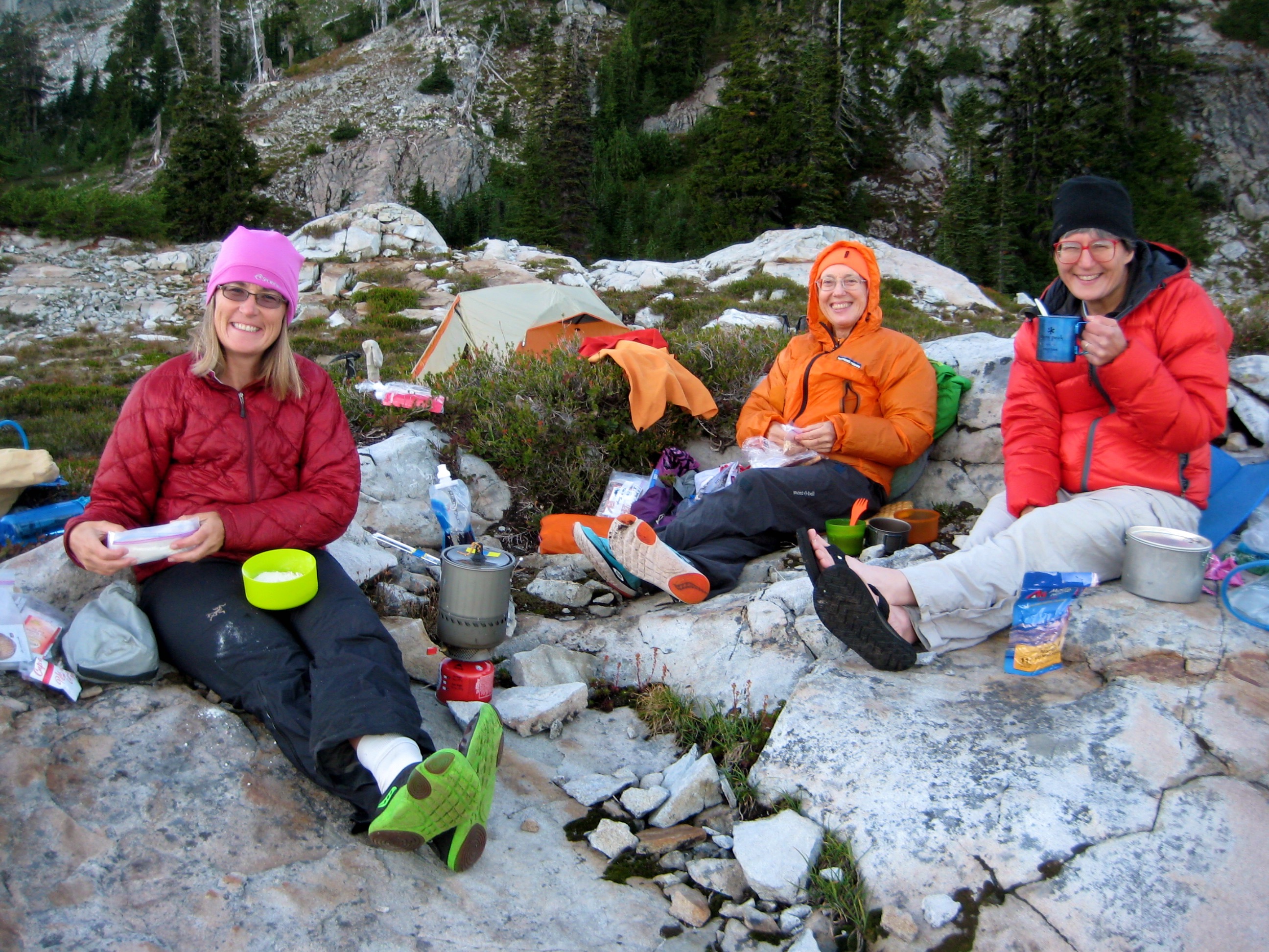 mountain climbers camp at Vista Lake in the Alpine Lakes Wilderness