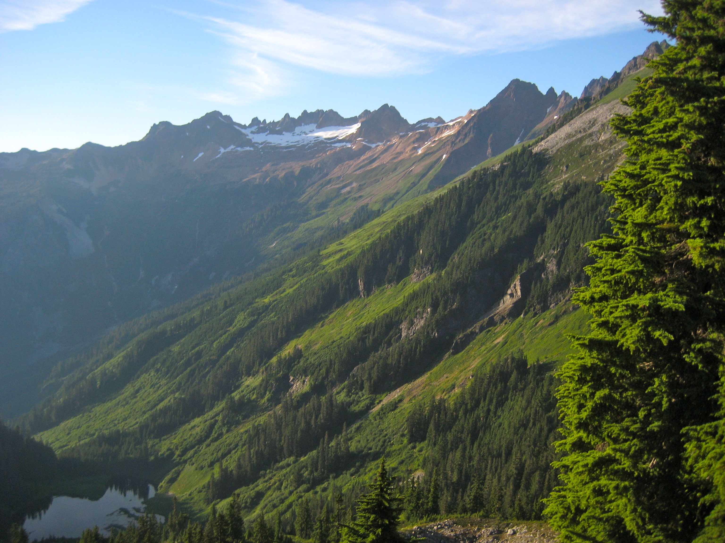Mt Buckindy and Mt Misch in the Glacier Peak WIlderness above steep grassy slopes