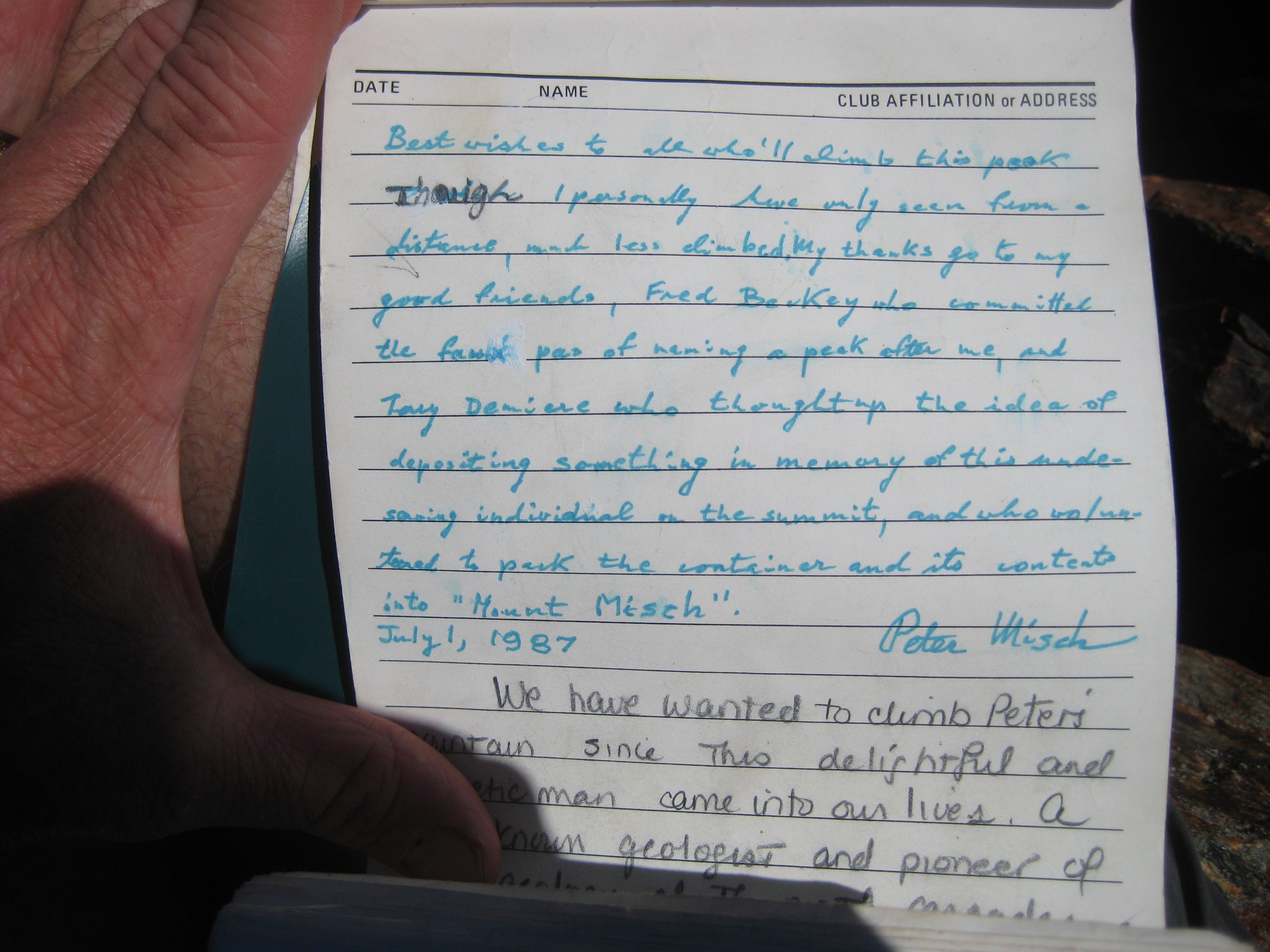 forward in the Mt Misch summit register