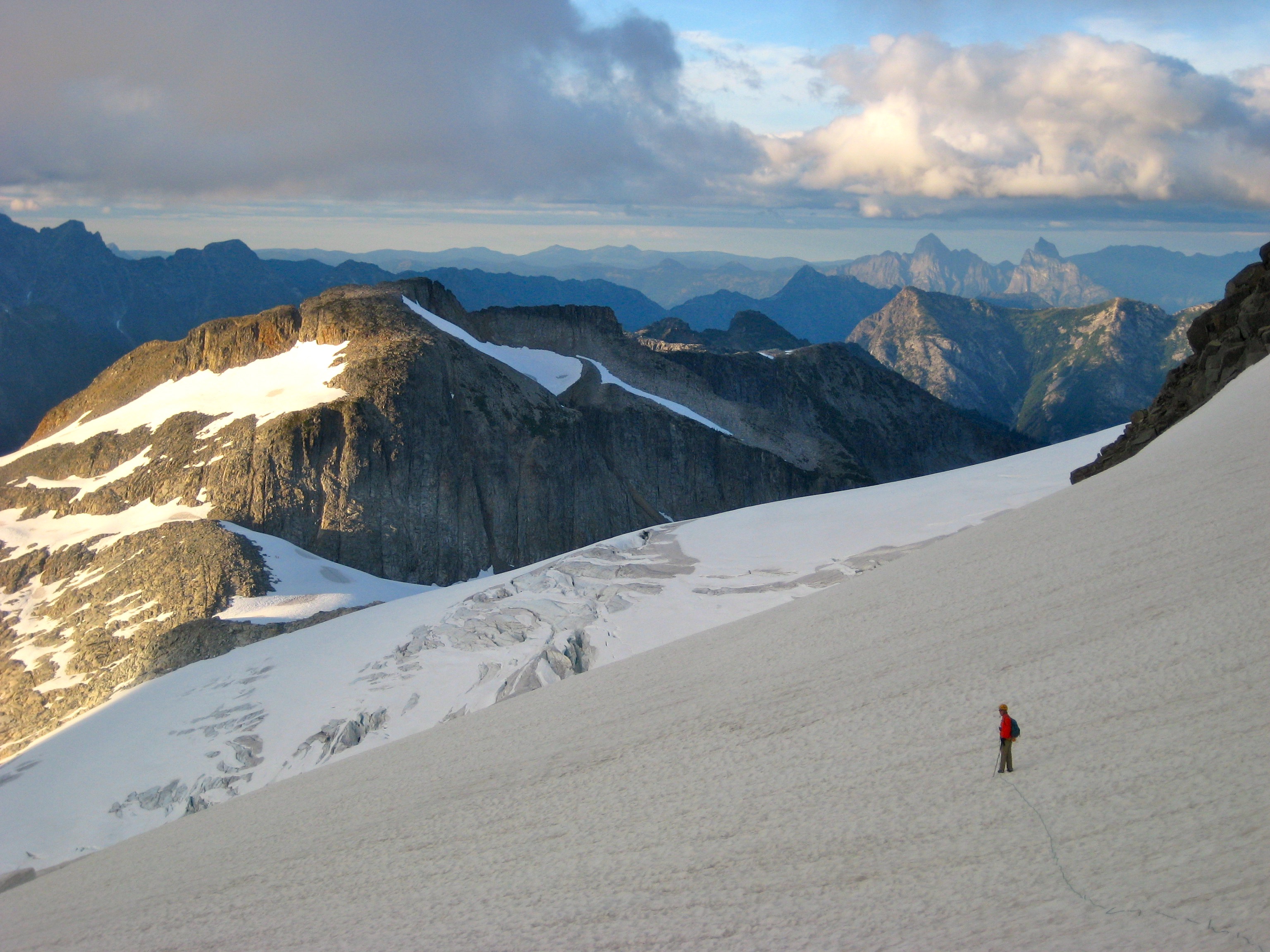 Sunset on Wiley Ridge and Hozomeen Mountain from the Challenger Glacier in the Northern Pickets