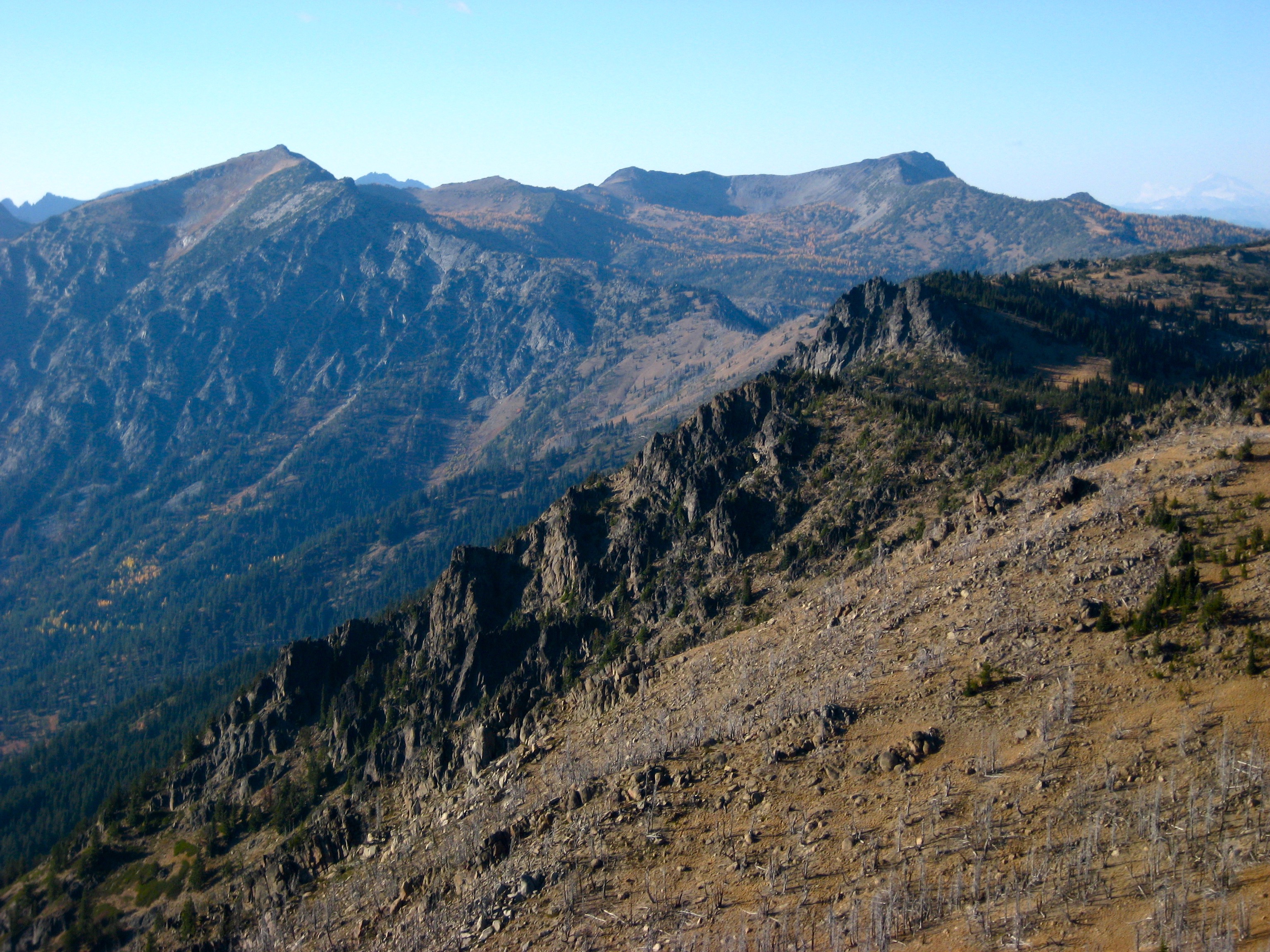 Big Lou Mtn and Big Jim Mtn stand on the horizon above Icicle Ridge