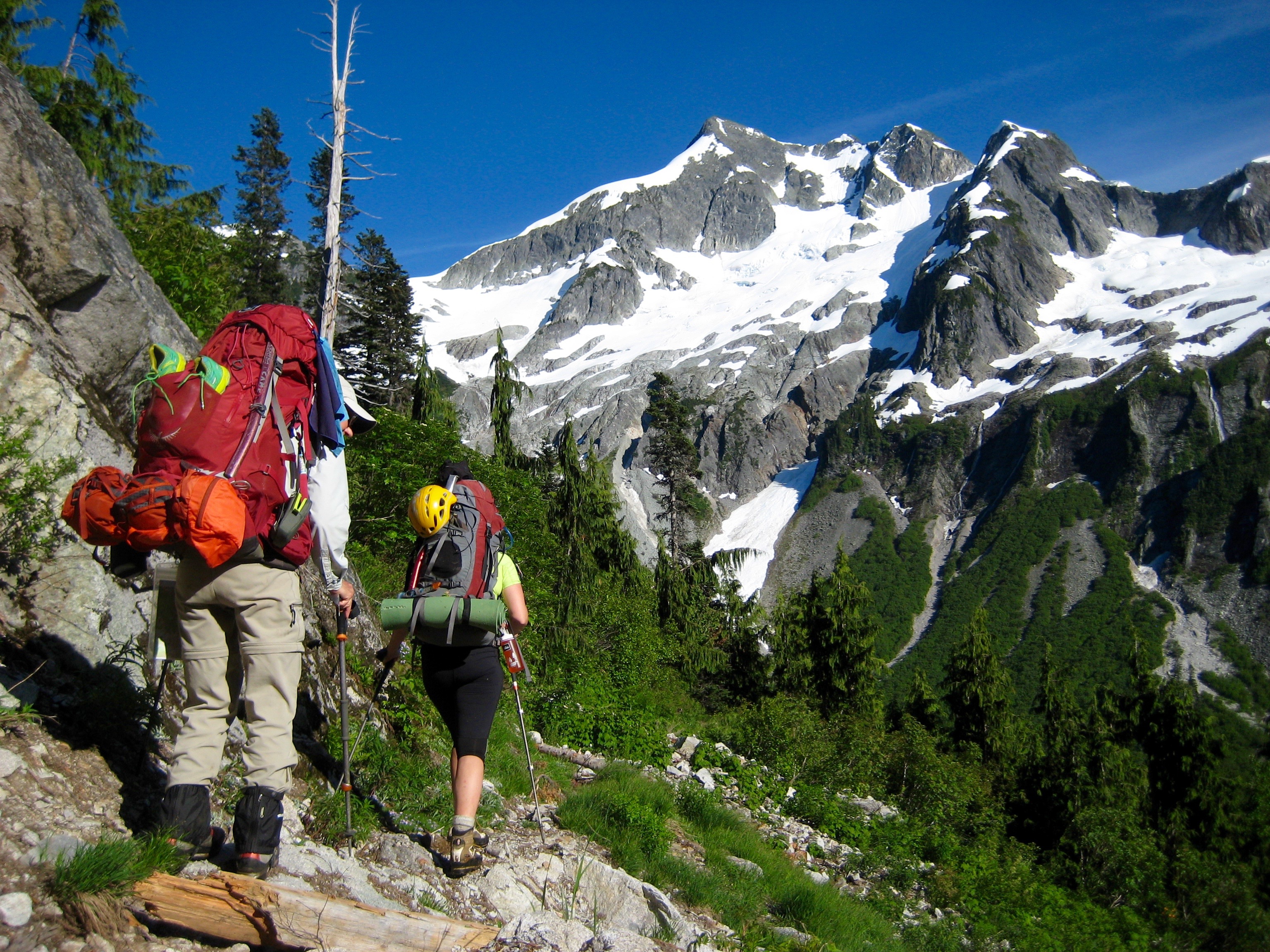 mountain climbers with Whatcom Peak on Brush Creek Trail in the Northern Pickets