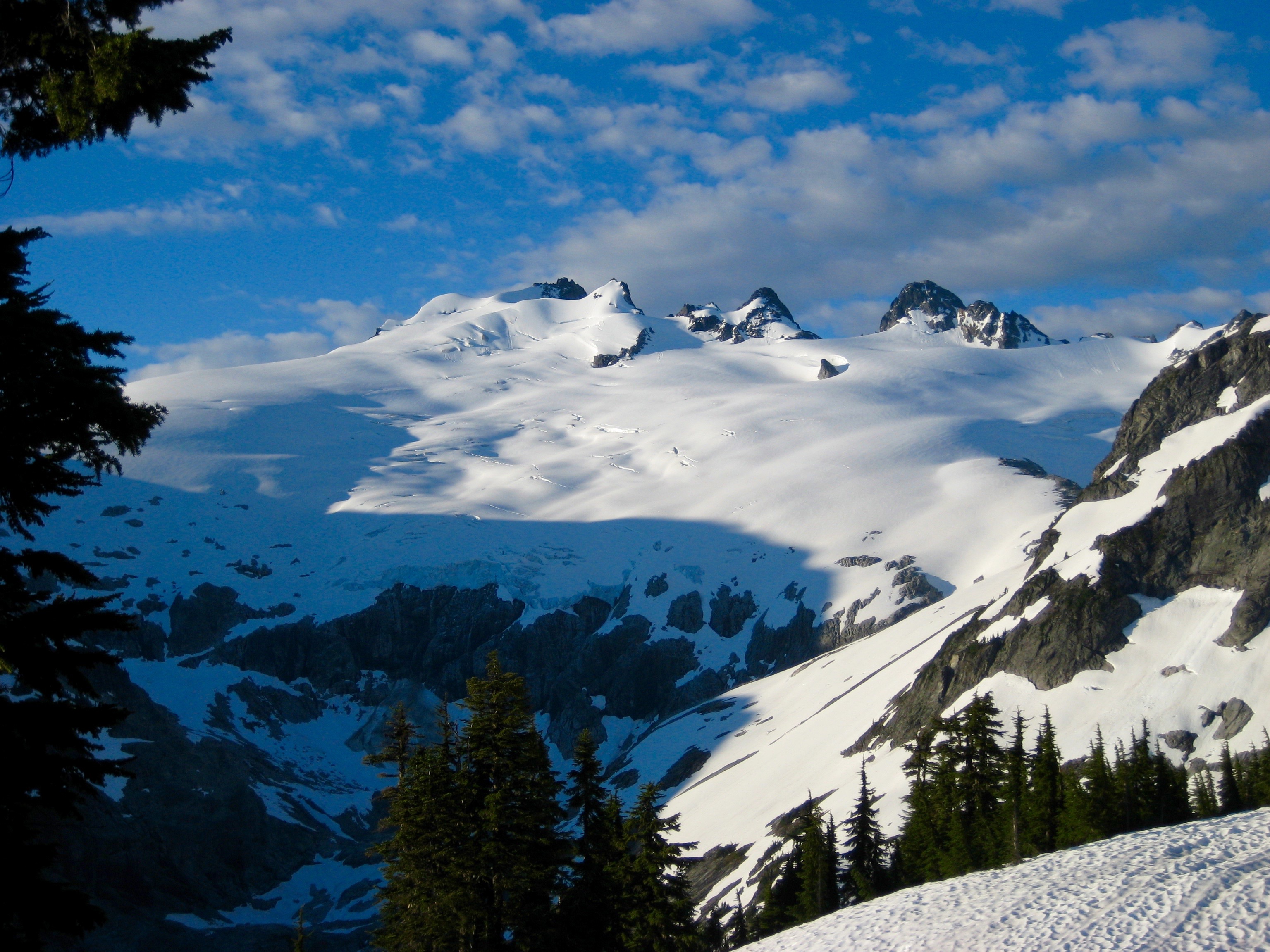 Mt Challenger and the Challenger Glacier from climbers camp on a knoll under Whatcom Peak in the Northern Picket Range