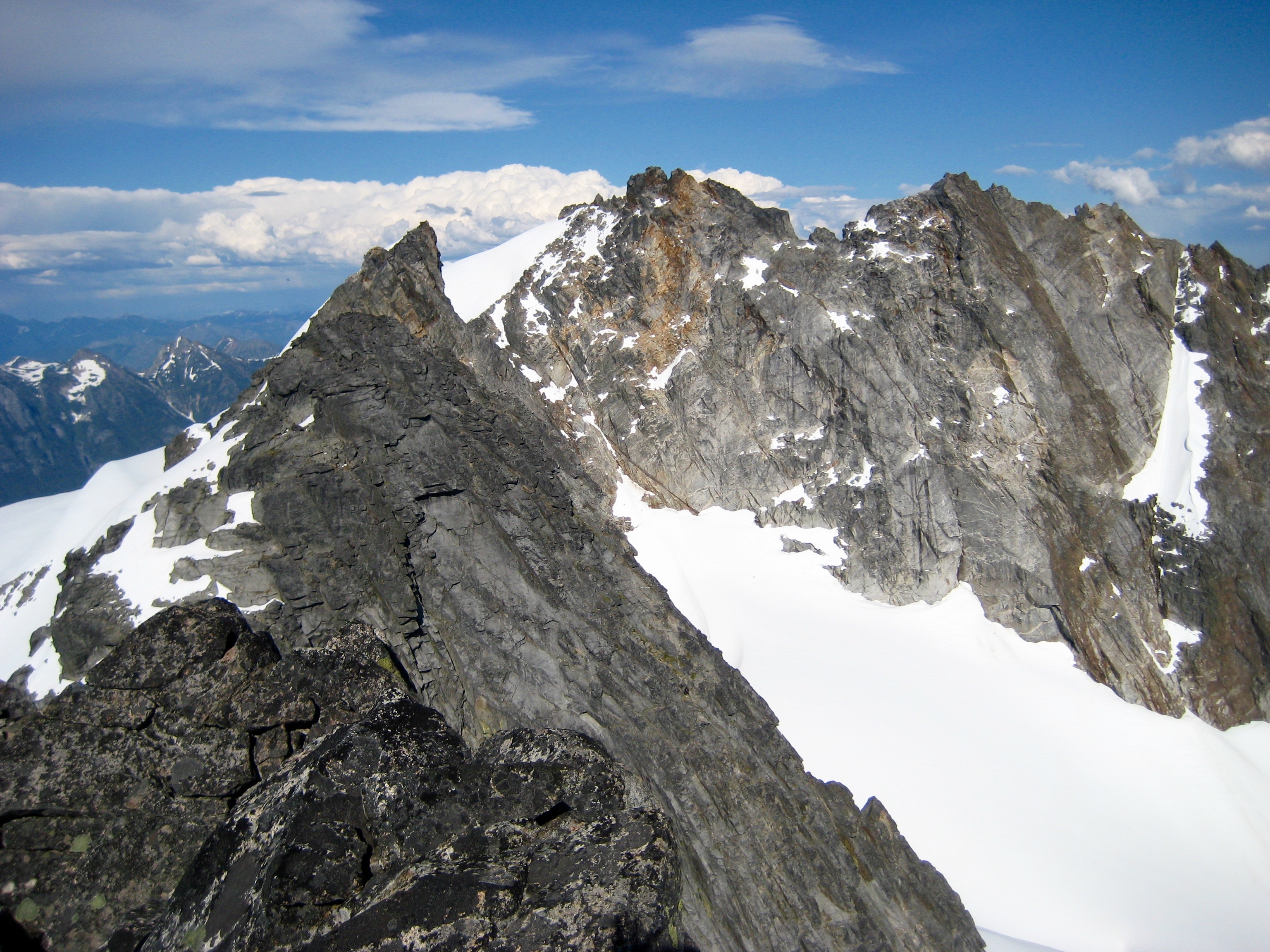 Mt Challenger Summit and the Mt Challenger pinnacles as seen from the summit of West Challenger Peak in the Northern Picket Range