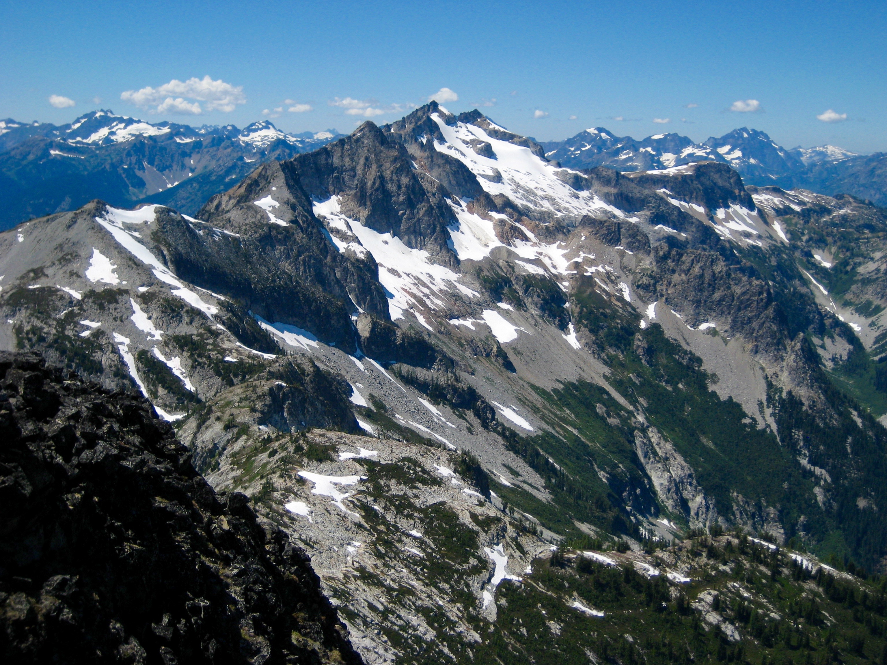 Distant view of McGregor Mountain from Bowan Mountain Summit in the North Stehekin Mountains