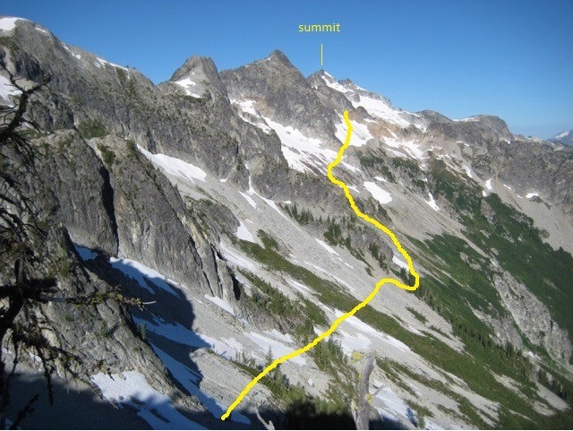 Route map for climbing McGregor Mountain via the Sandalee Glacier in the Stehekin Mountains