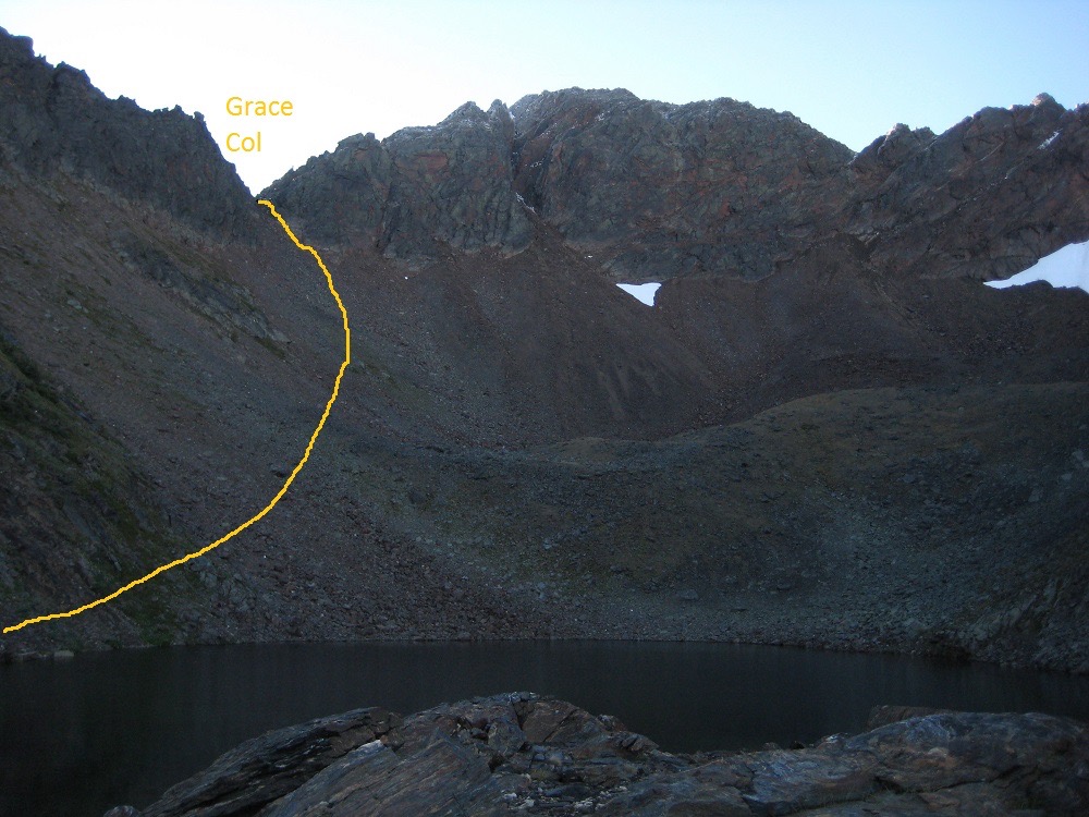 highlighted ascent Route To Grace Col on the Chiwaukum Traverse