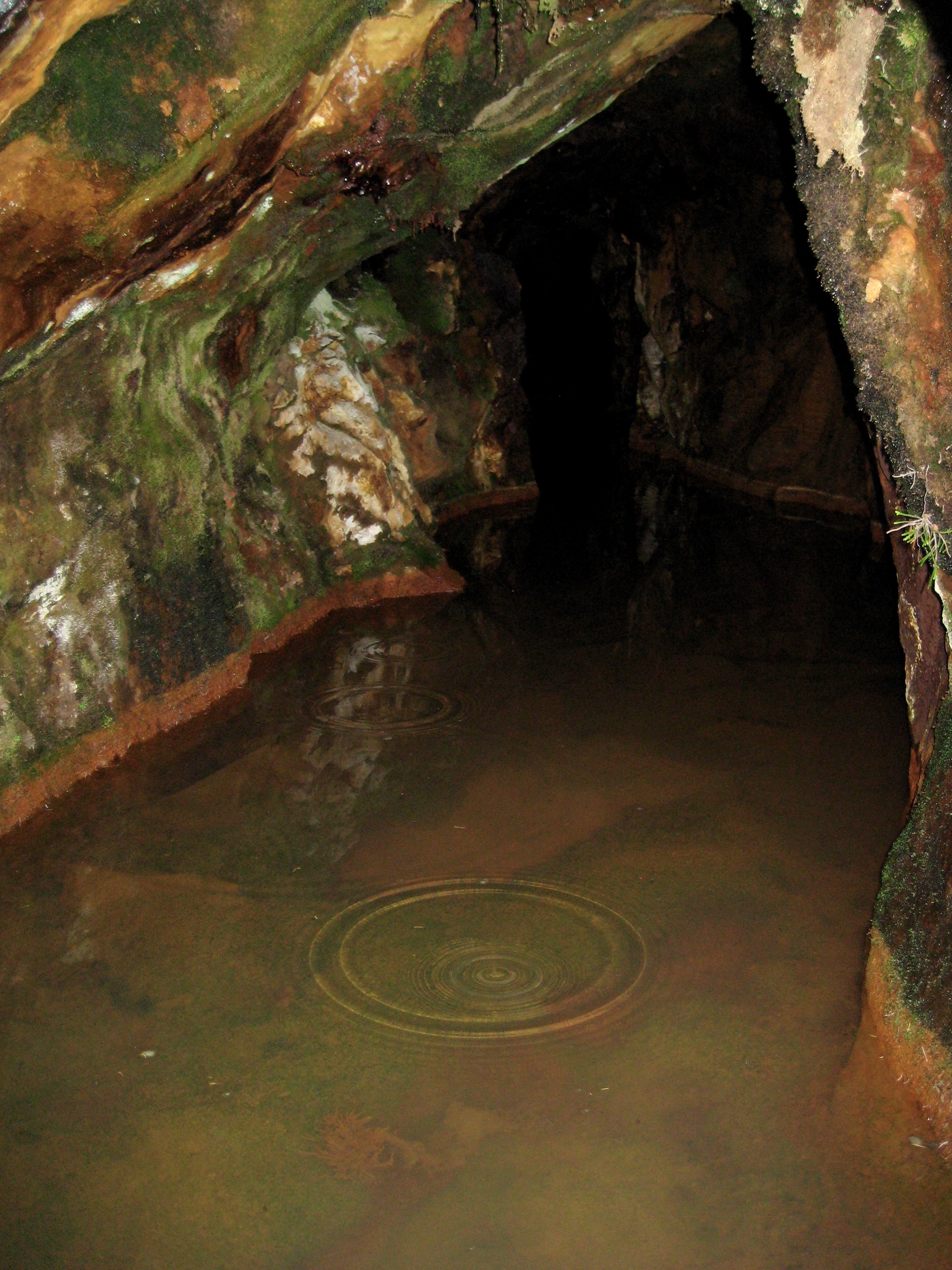 single drip ring in the still water in the bottom of Ewing Mine Shaft in the Chiwaukum Mountains in the Alpine Lakes Wilderness