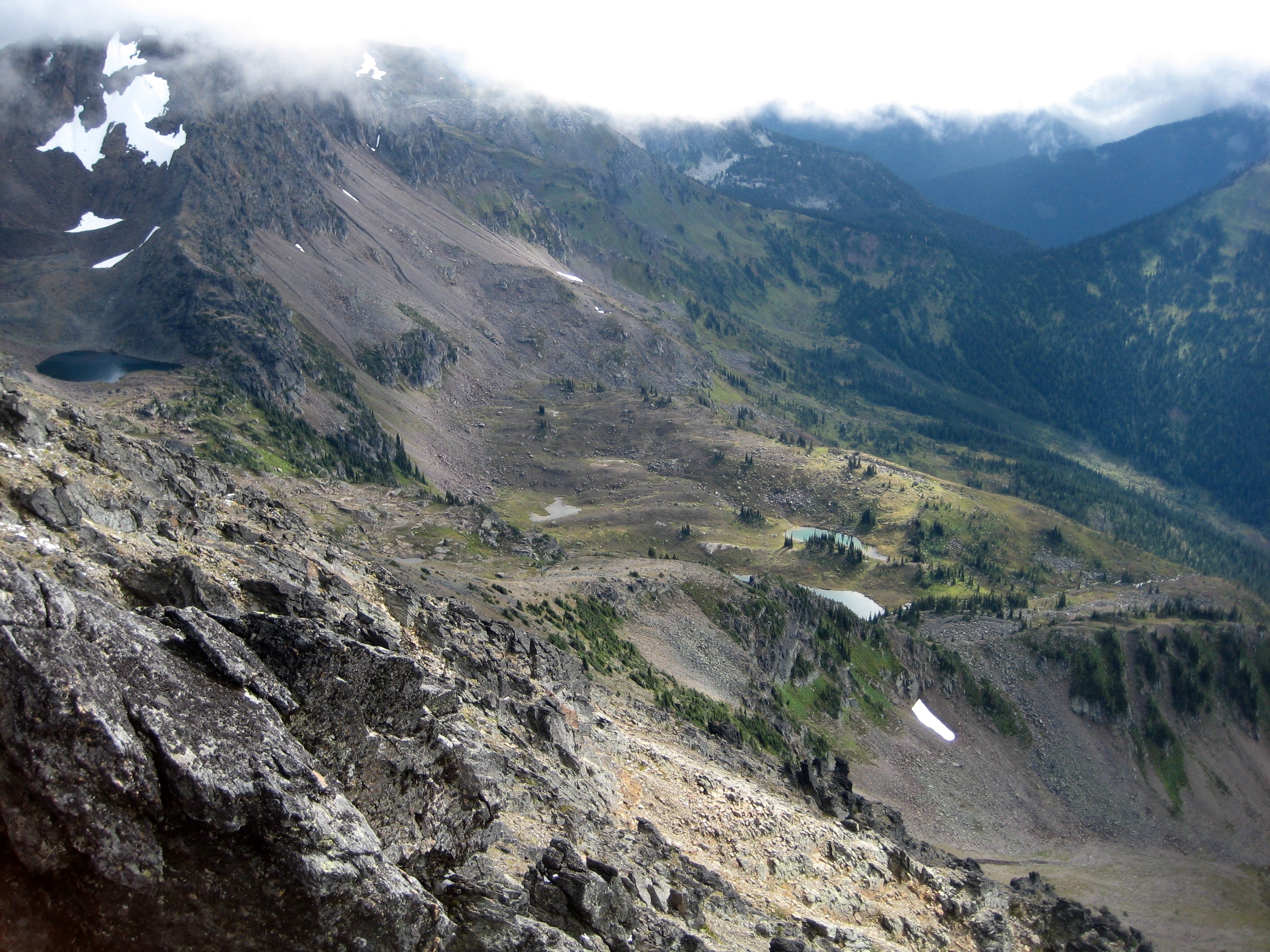 Upper and Lower Grace Lakes along the Chiwaukum Traverse with mountain tundra and rocky slopes in the Alpine Lakes Wilderness