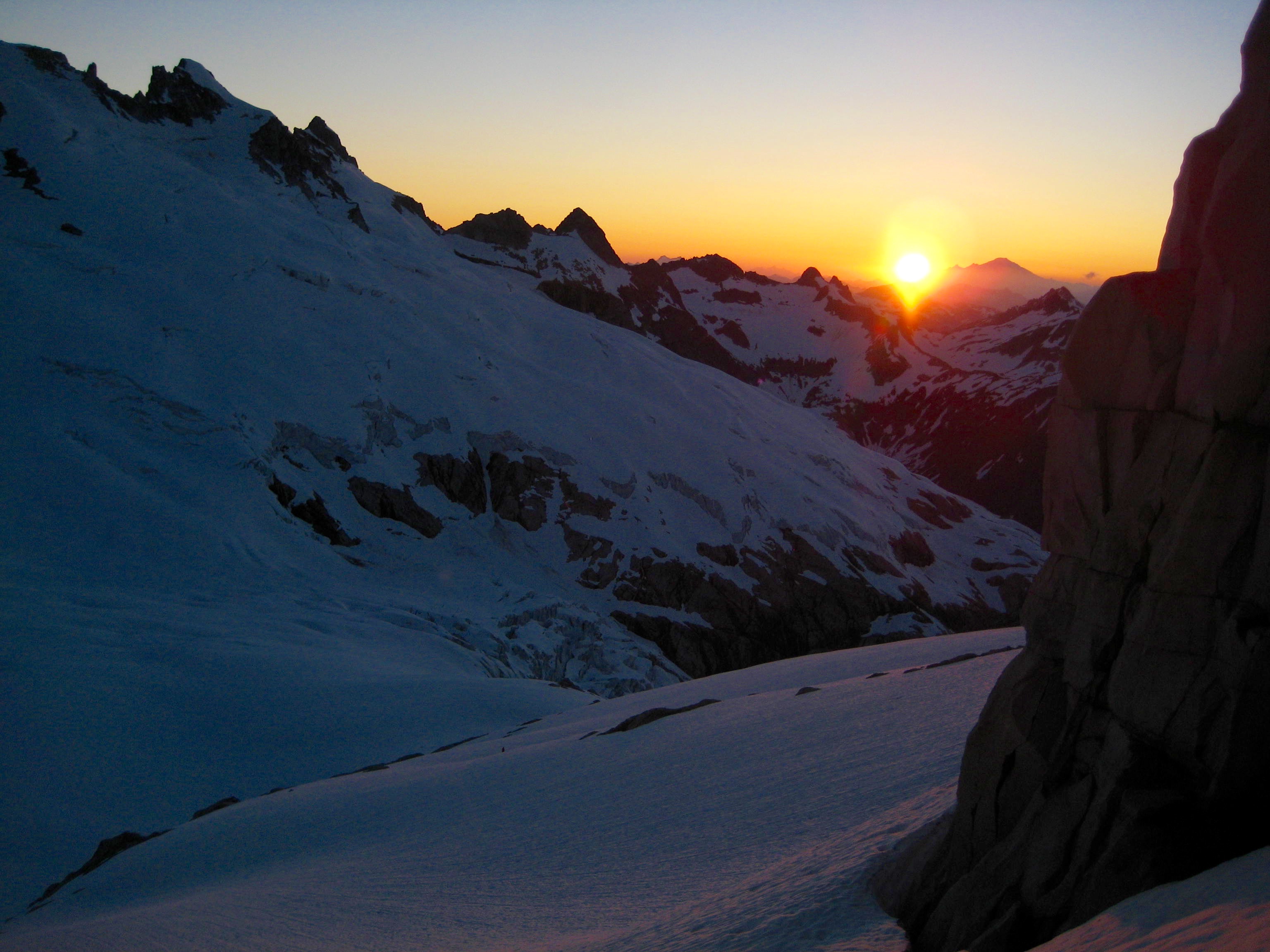 sunset on the Chikamin Glacier with the Ptarmigan Mountains