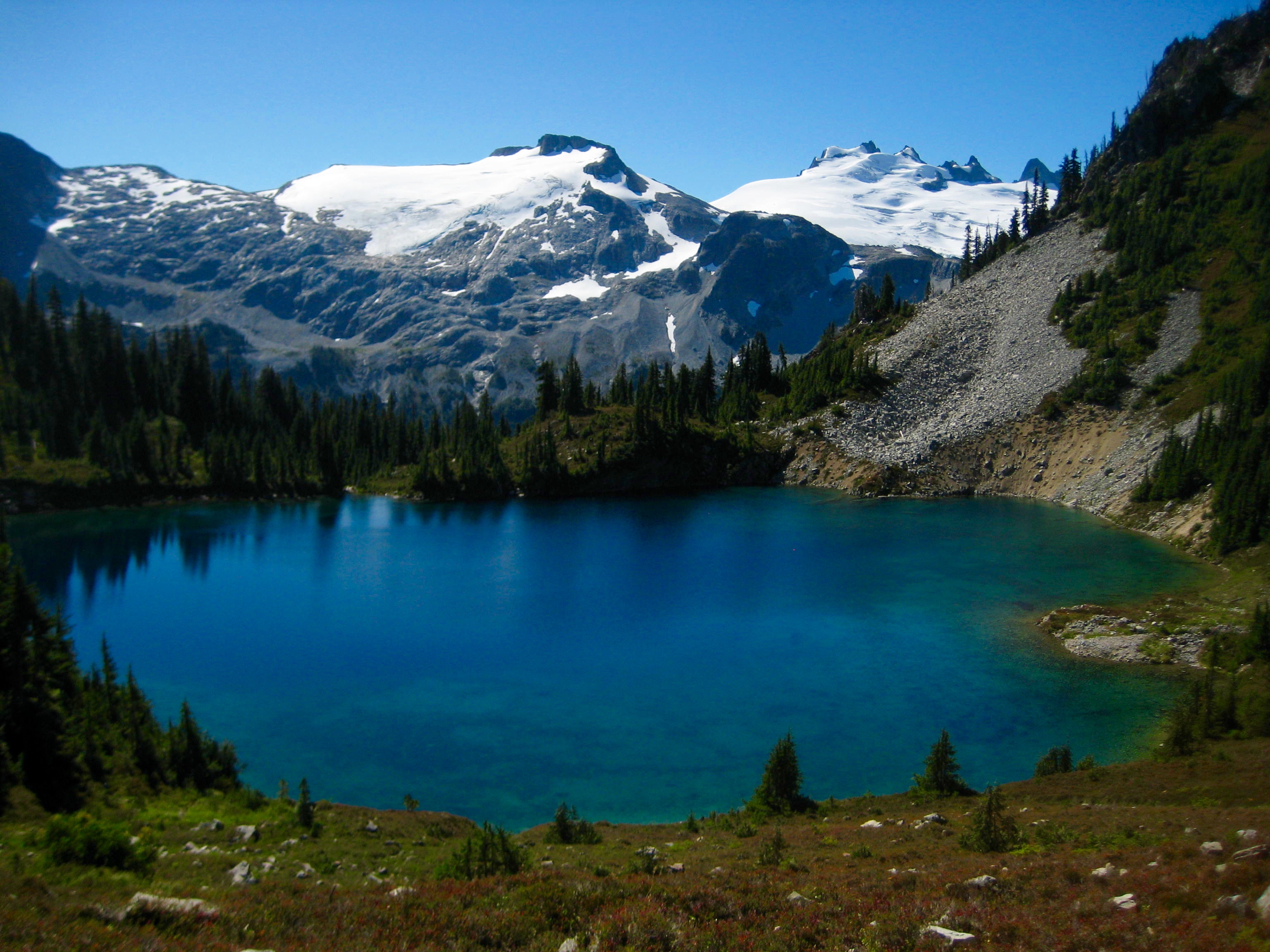 Wiley Ridge and Mt Challenger in the Northern Pickets with Lower East Lake in the foreground