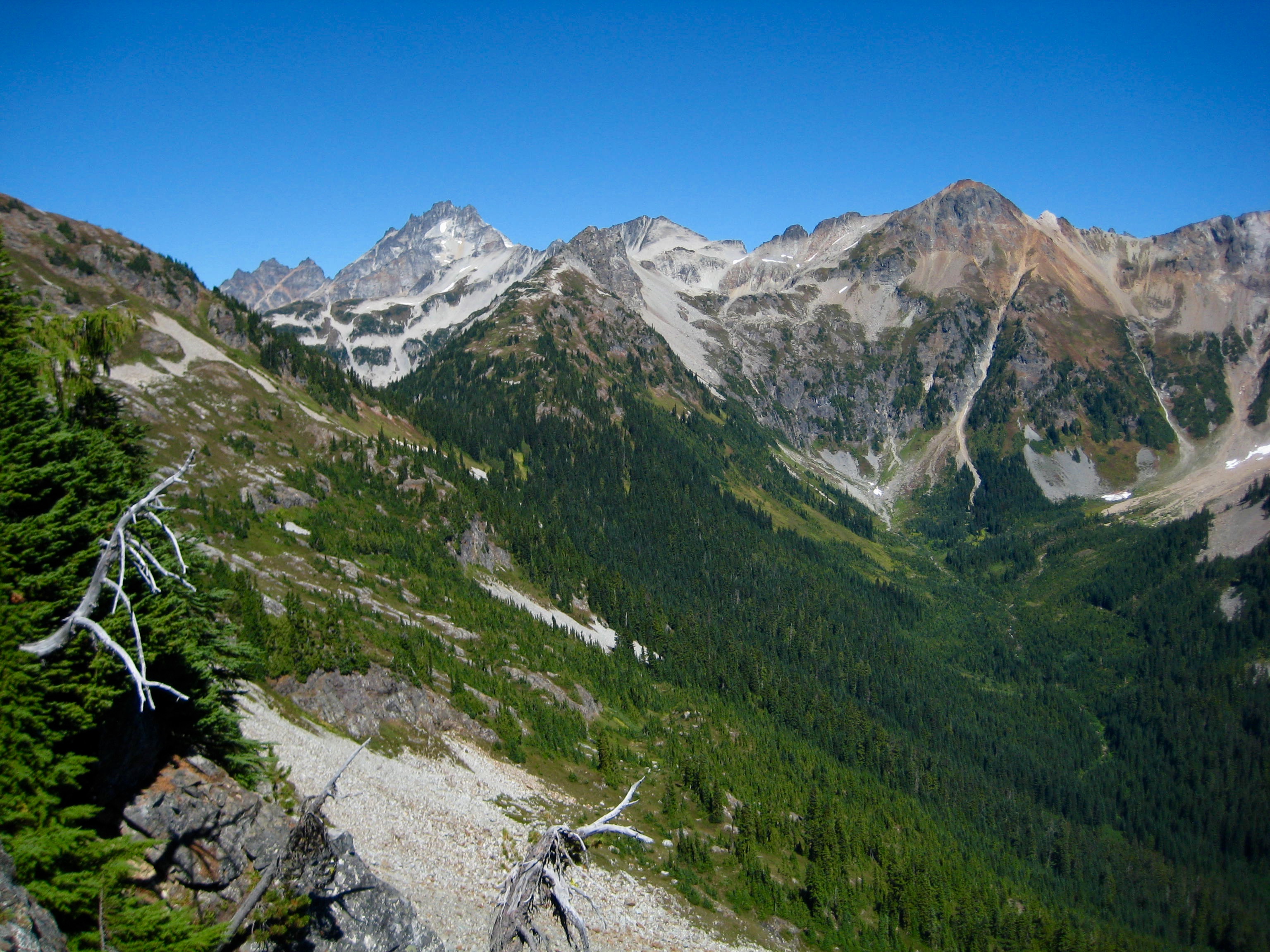 Mount Redoubt in the American Chiliwacks in the background with Pass Lake and alpine slopes