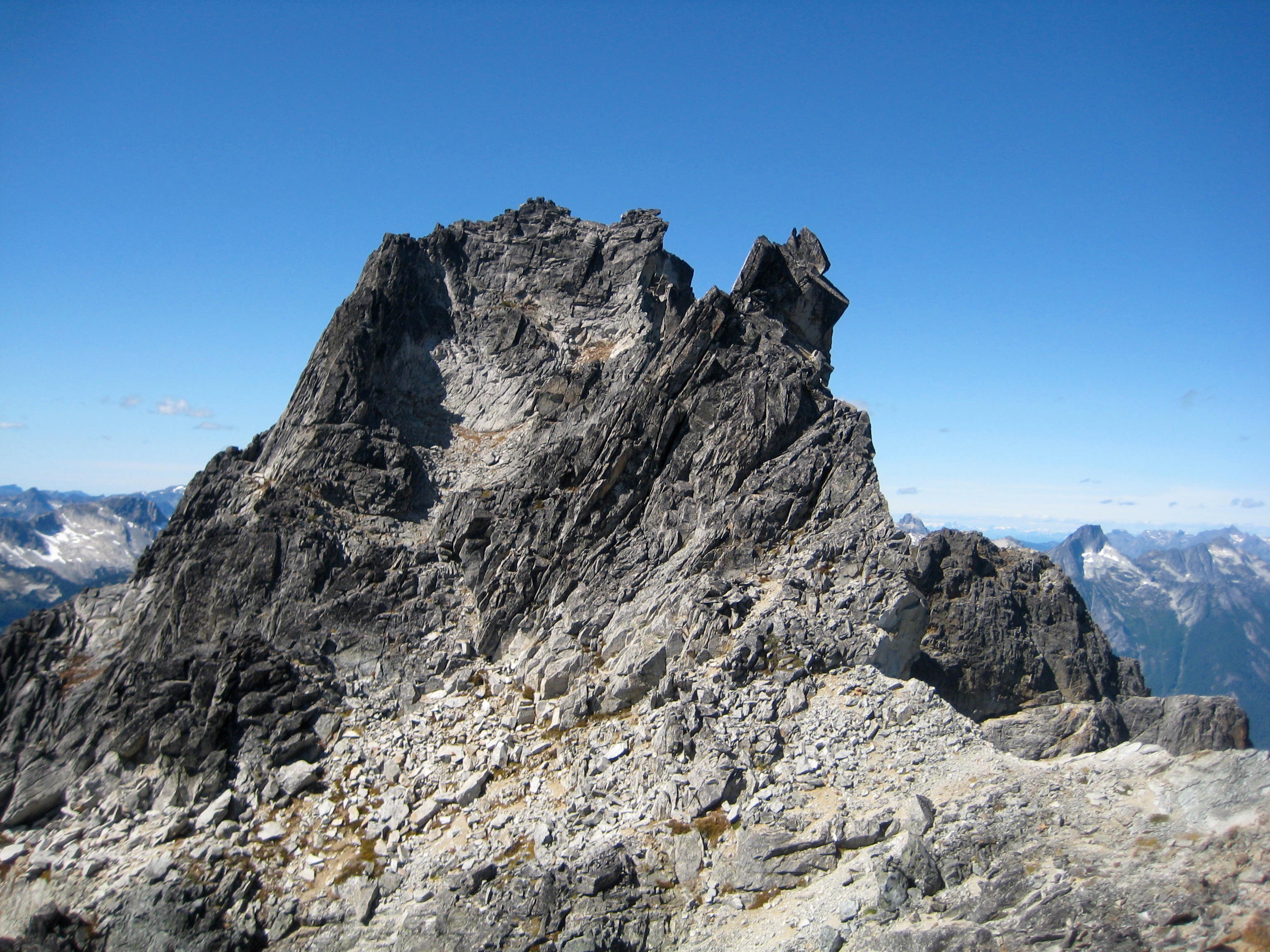 rocky summit of Bear Mountain and The Bear Claw from the east ridge of Bear Mountain