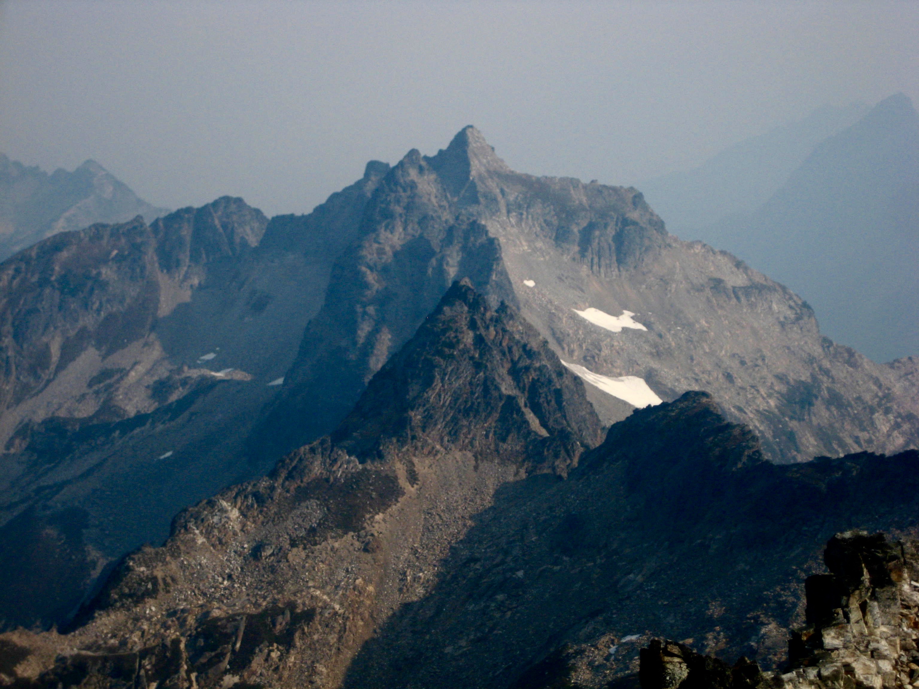 Sitting Bull Mountain in the smokey air as seen from Plummer Mountain in the Glacier Peak Wilderness