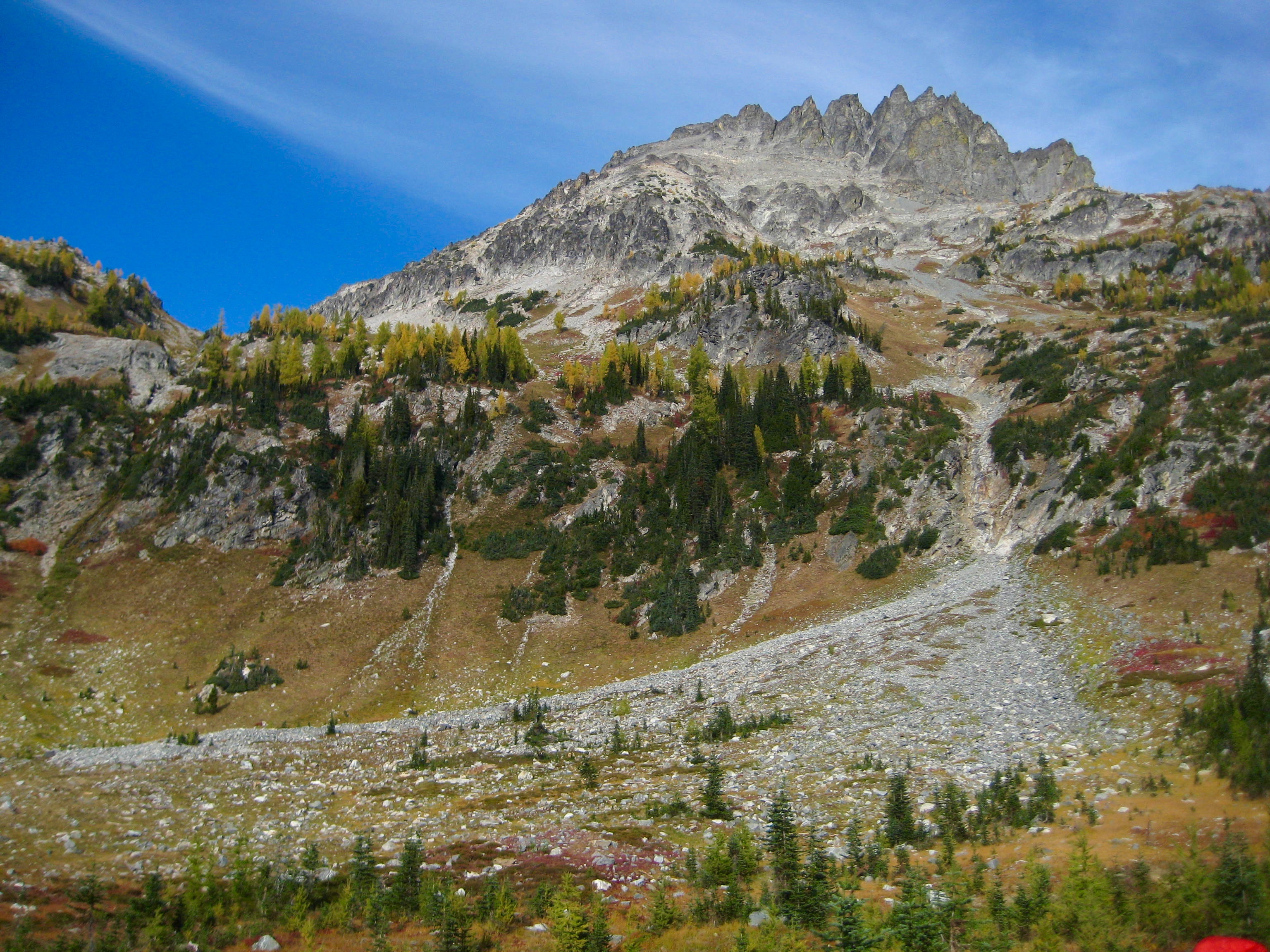 Seven-Fingered Jack in the Entiat Mountains with fall colors as seen from Leroy Basin