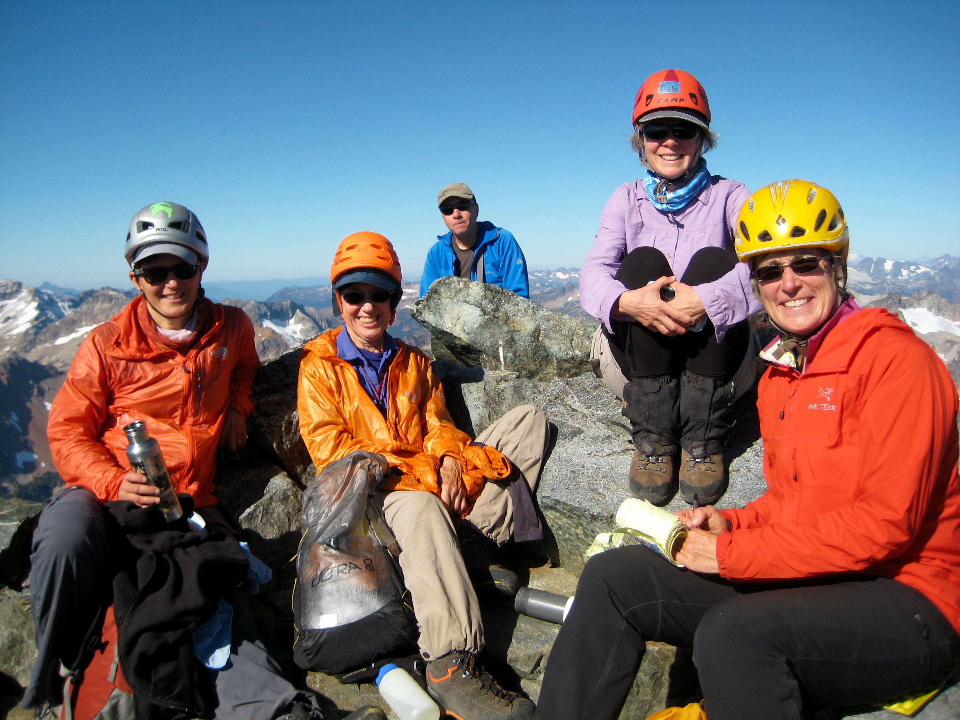 group of mountain climbers on the summit of Seven-Fingered Jack in the Entiat Mountains