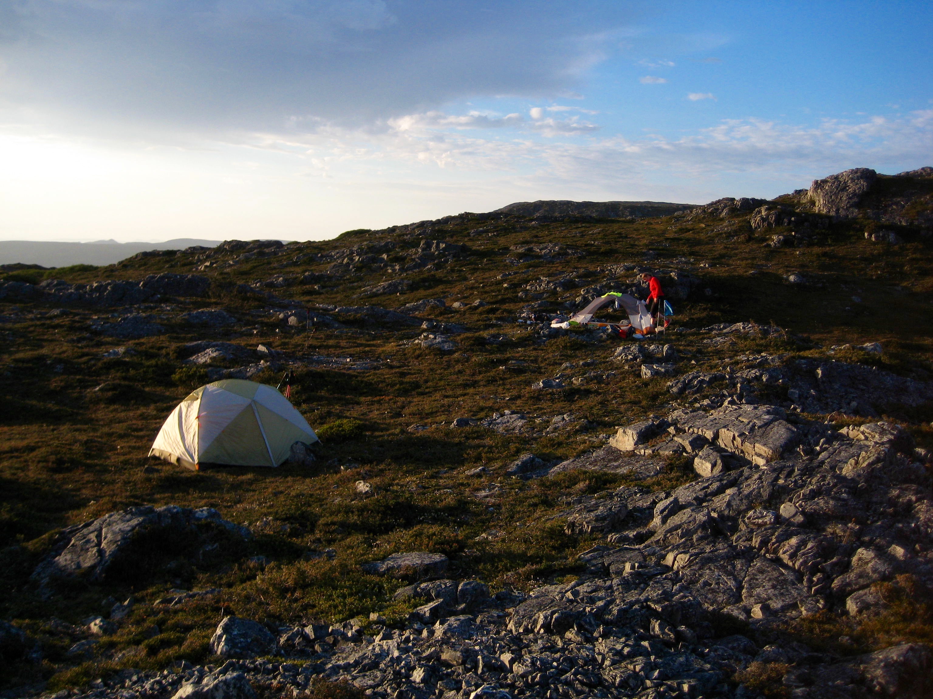 hikers camp at little plateau tarns under Cardle Mountain