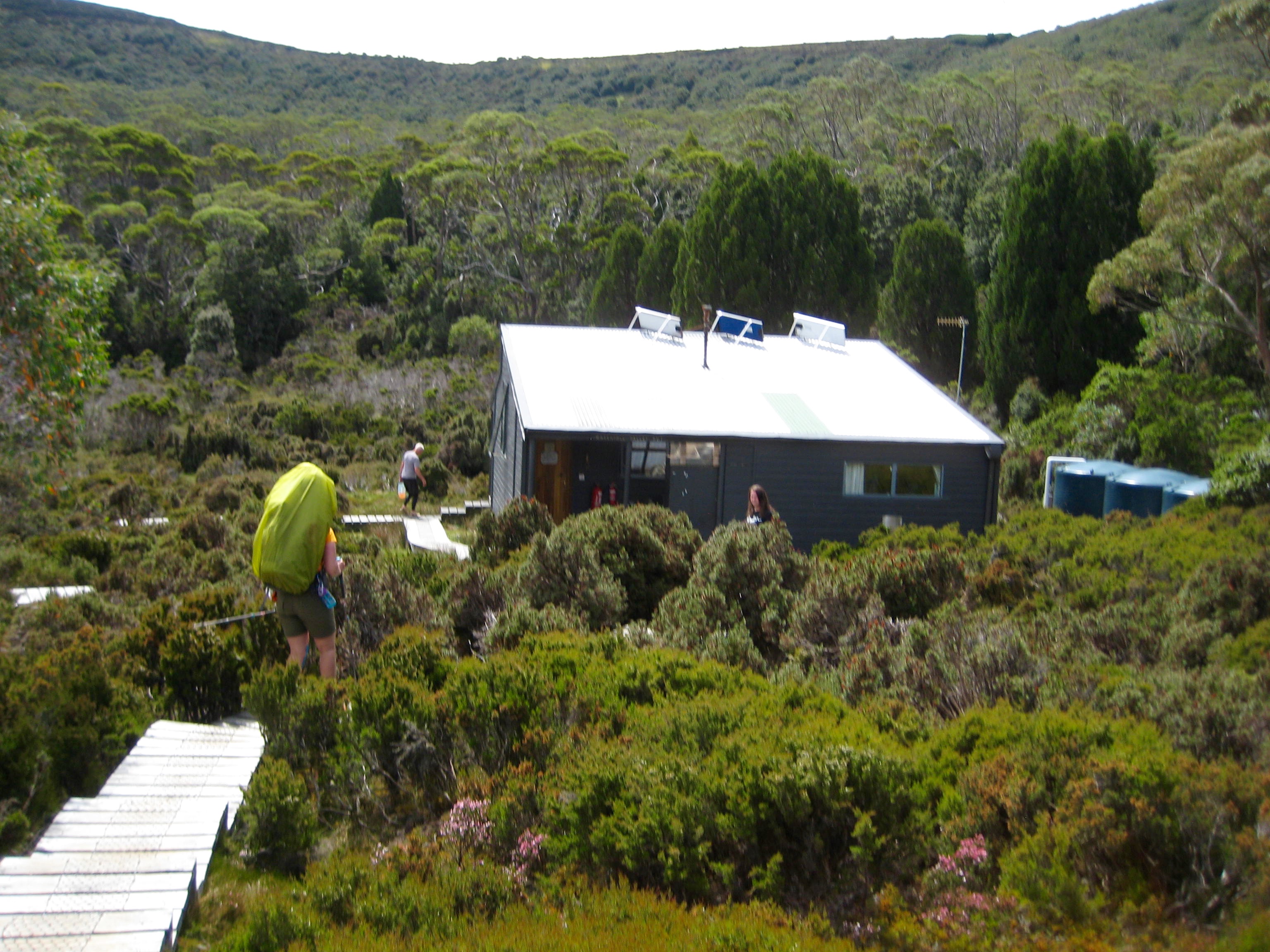 hiker Descending To Waterfall Valley Hut
